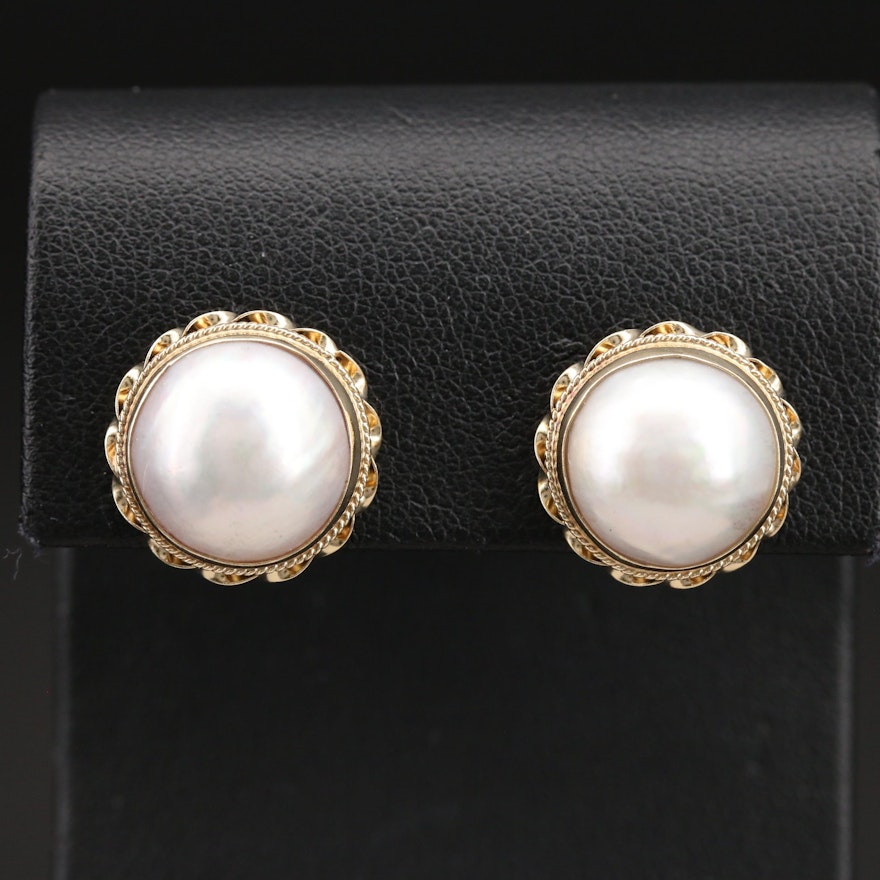 14K 13.50 mm Mabé Pearl Button Earrings