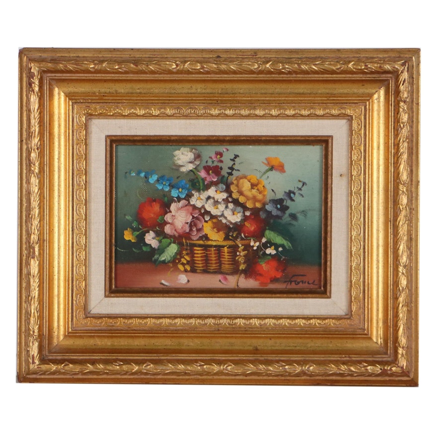 Still Life Oil Painting of Flowers, Late 20th Century