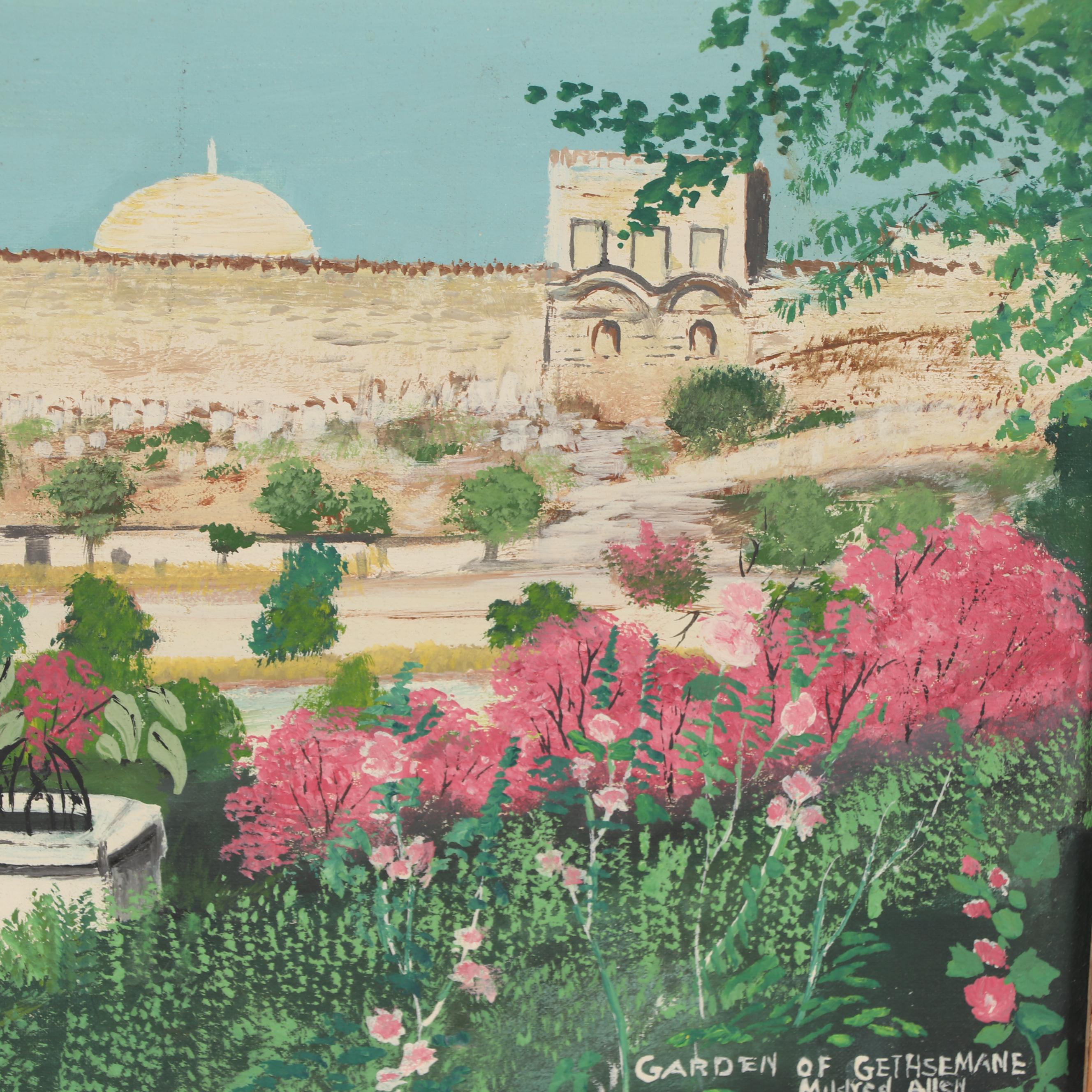Mildred Allen Oil Painting "Garden of Gethsemane," Mid-20th Century