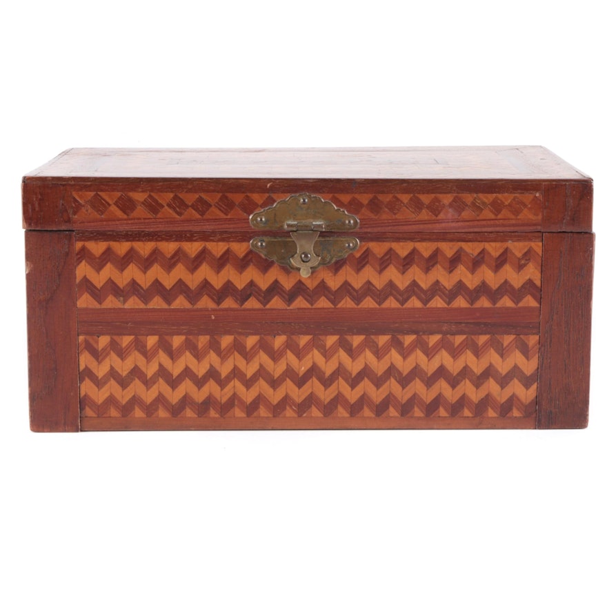 Handcrafted Marquetry Jewelry Box with Removable Tray