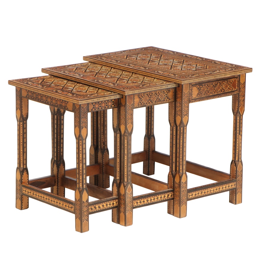 Set of Three Syrian Marquetry and Mother-of-Pearl-Inlaid Graduated Side Tables
