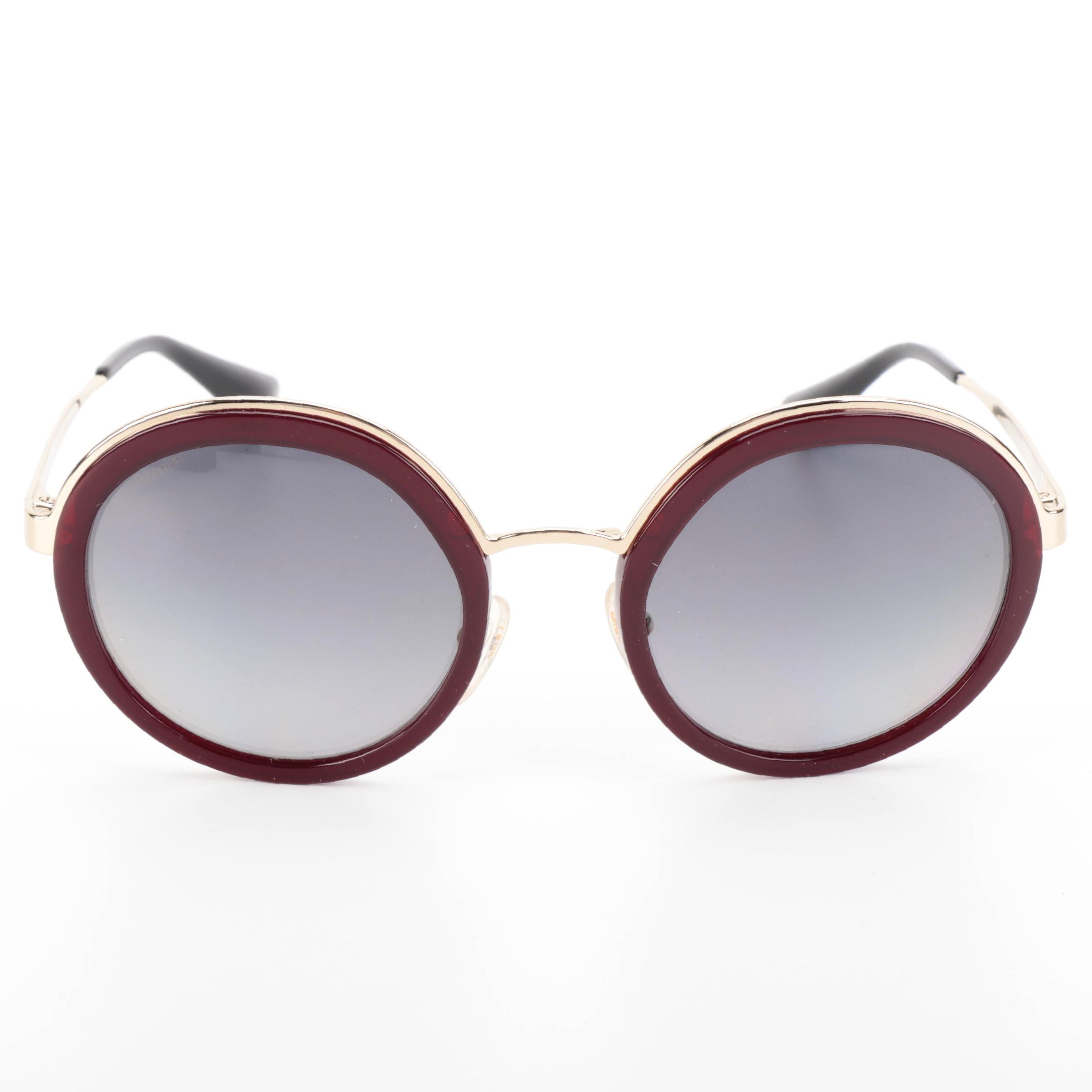 Prada Sunglasses PR50TS Round Pale Gold-Burgundy Frame Polarized Gradient Lens