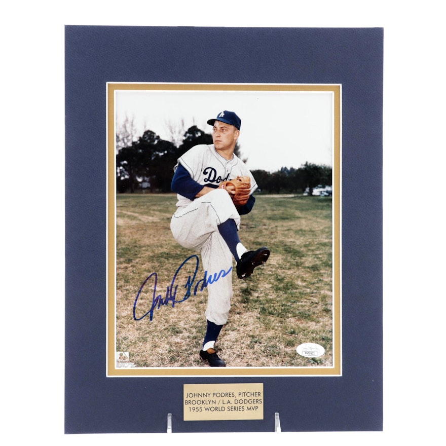 Johnny Podres Signed "1955 World Series MVP" Dodgers Pitcher Photo Print, JSA