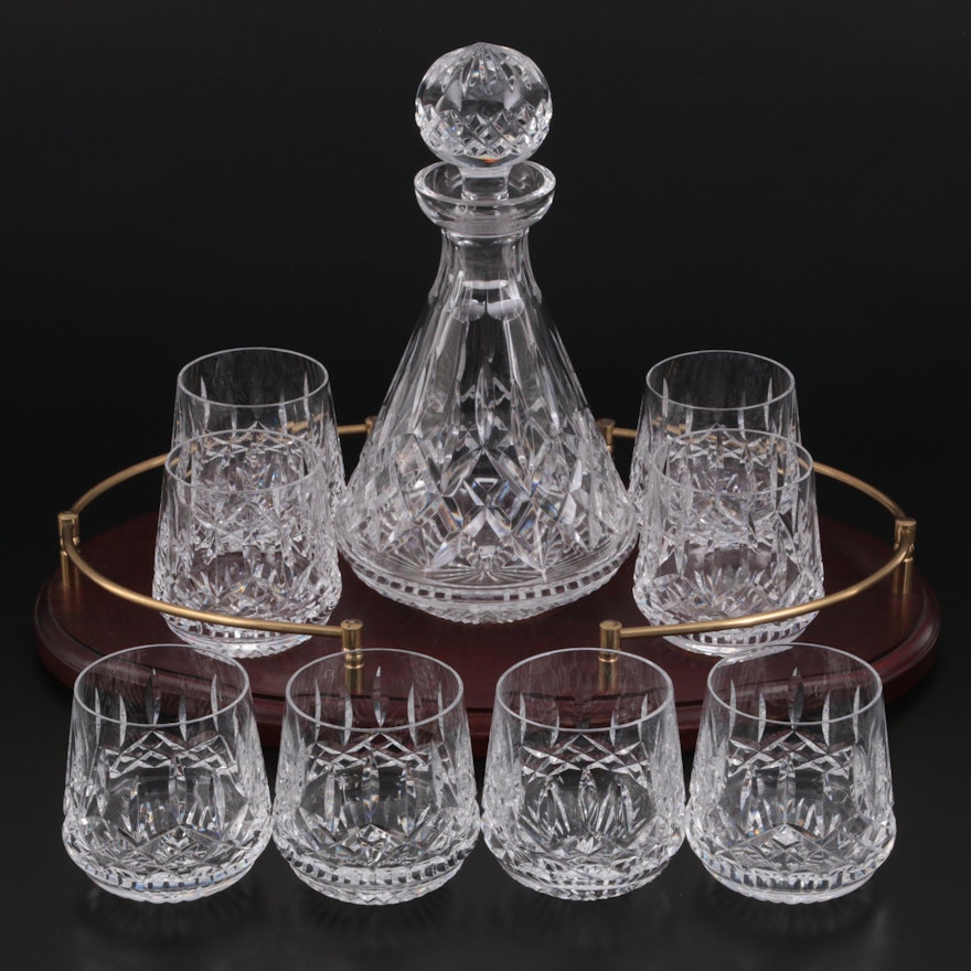 Waterford "Lismore" Crystal Decanter and Rocks Glasses with Tray