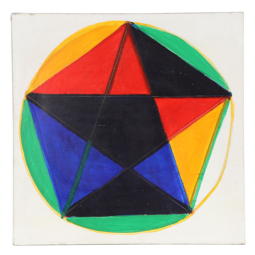 Geometric Oil Painting Attributed to Dimitri Grachis, Late 20th Century