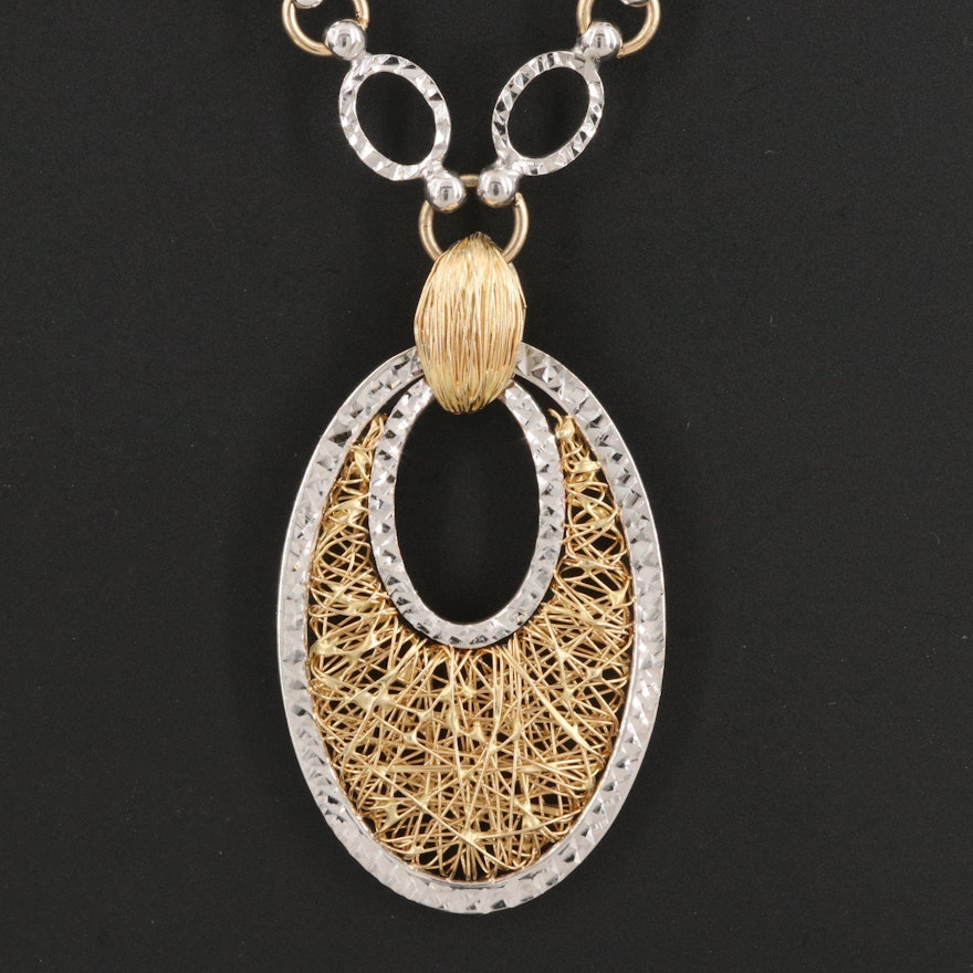 14K Italian Cable Chain Necklace with Wirework Drop