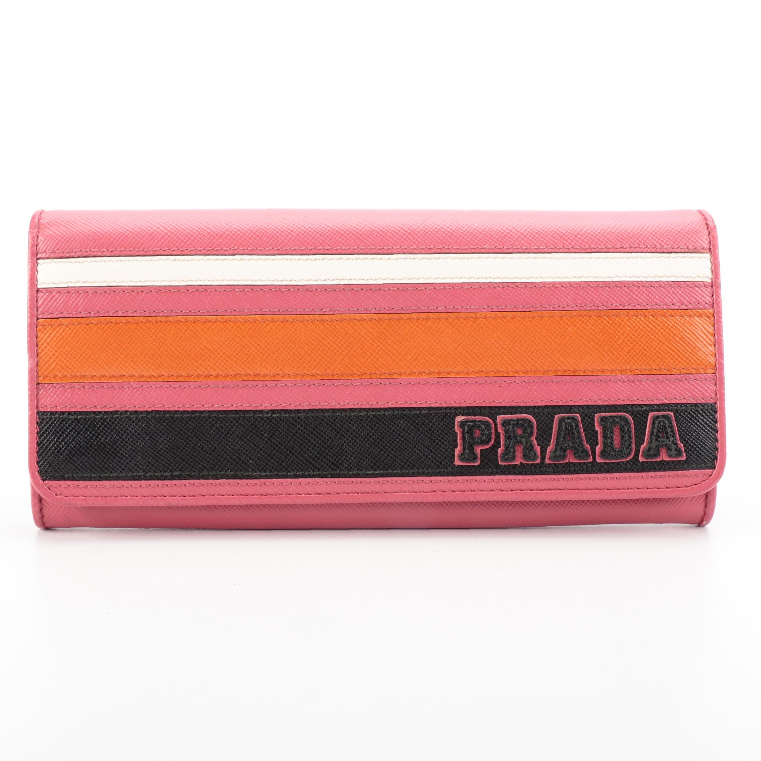 Prada Striped Continental Wallet in Saffiano Leather