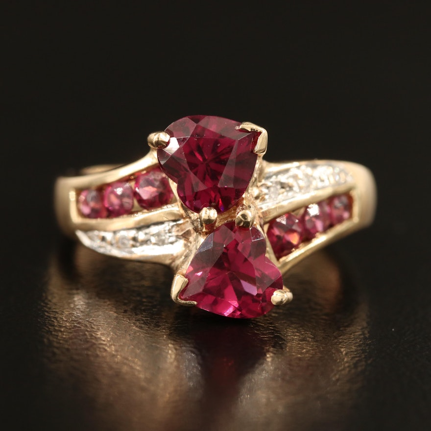 10K Rhodolite Garnet and Diamond Heart Ring