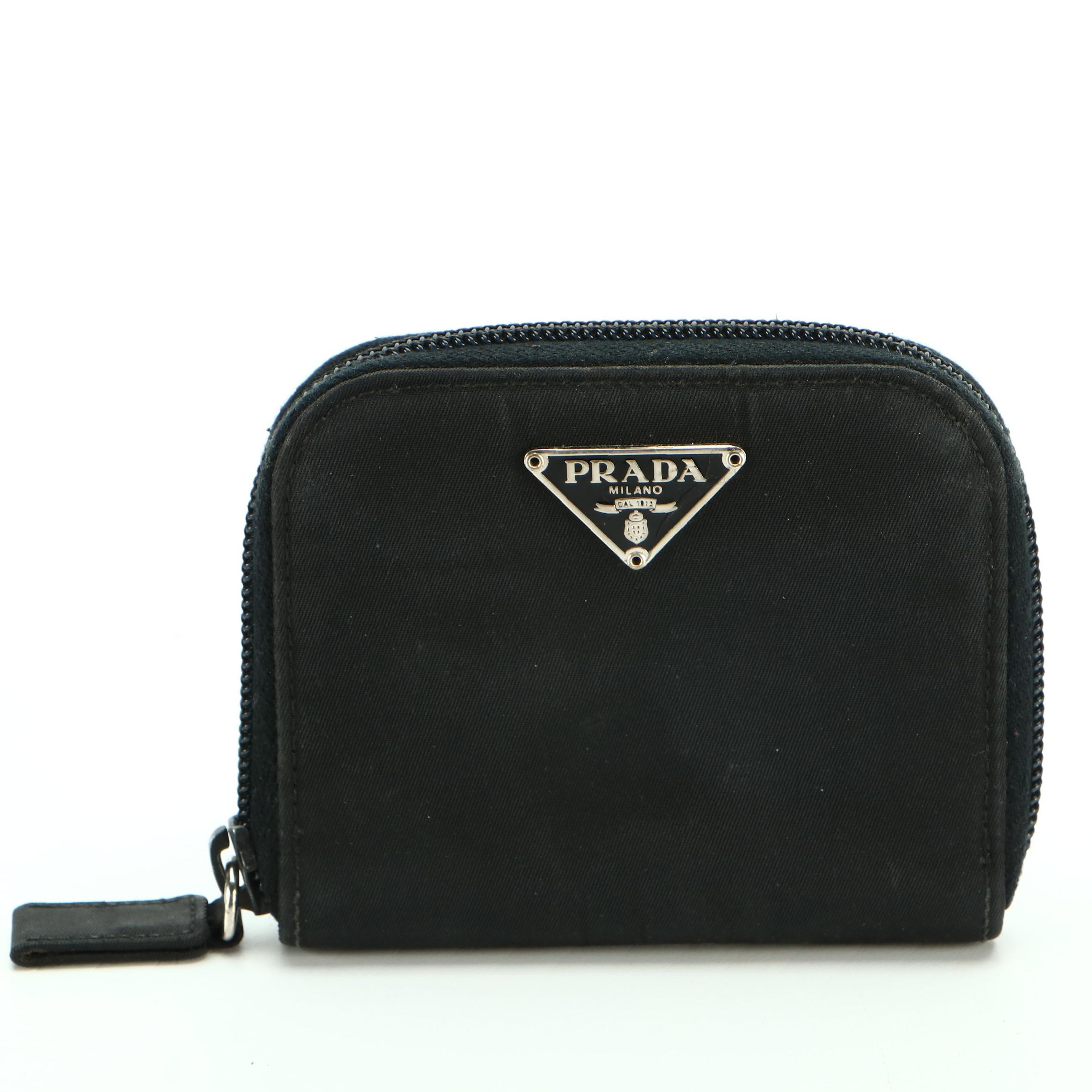 Prada Zipper Accordion Coin Purse in Black Nylon