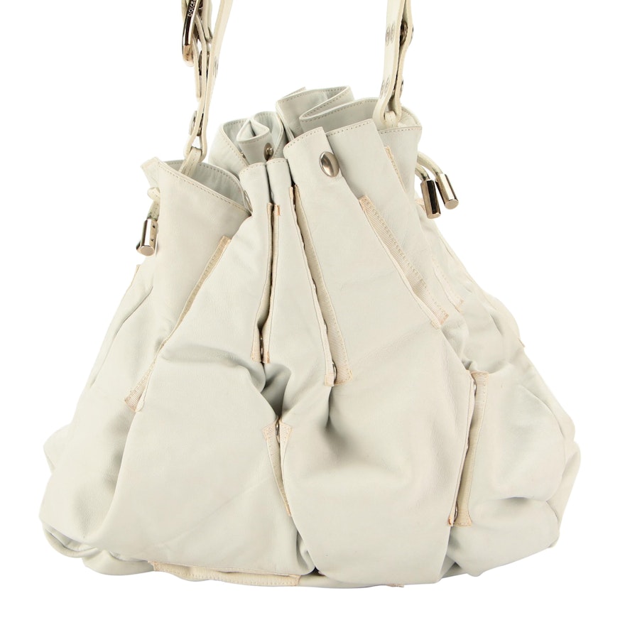 D&G Dolce & Gabbana White Leather Expandable Hobo Bag