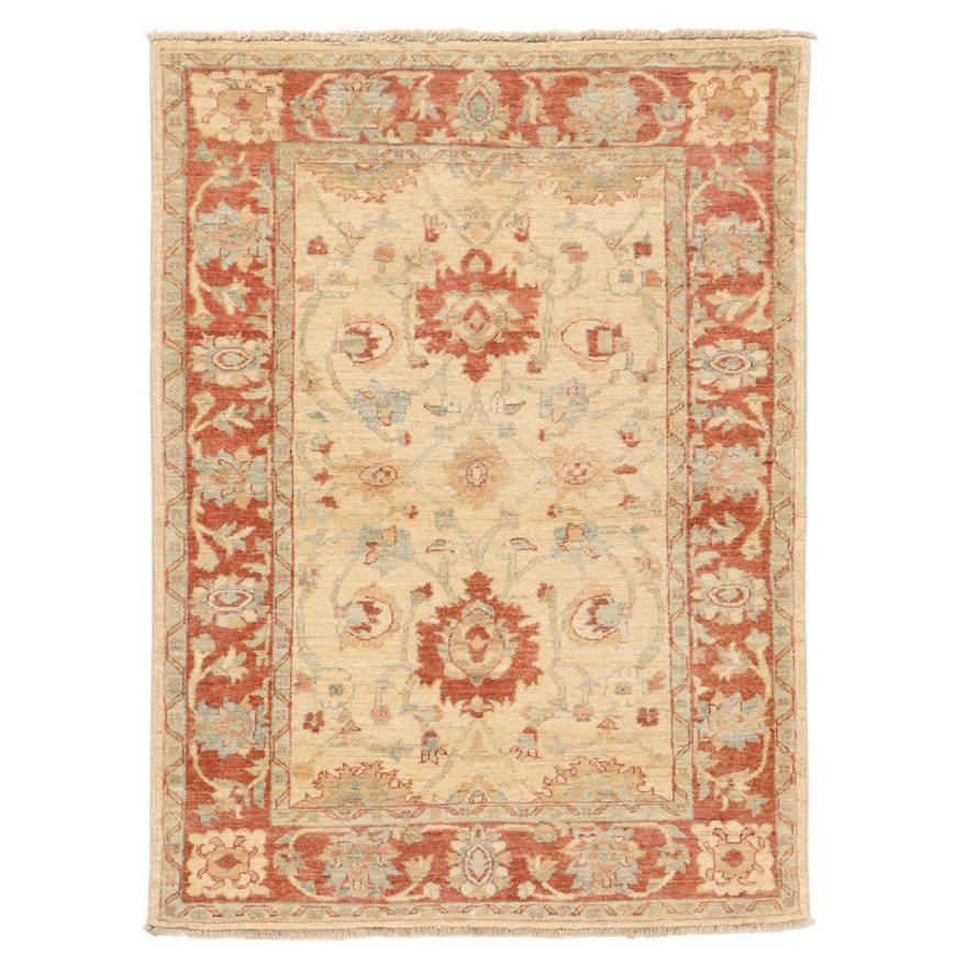 4'3 x 5'10 Hand-Knotted Pakistani Oushak Area Rug