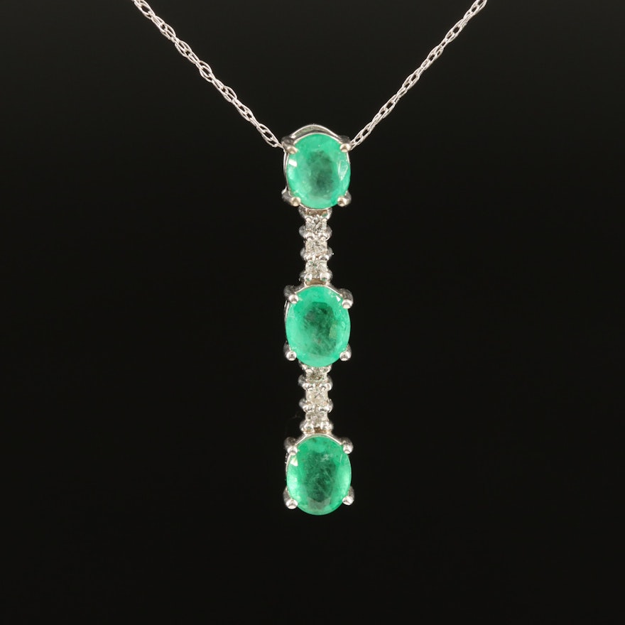 Emerald and Diamond Drop Pendant Necklace in 14K
