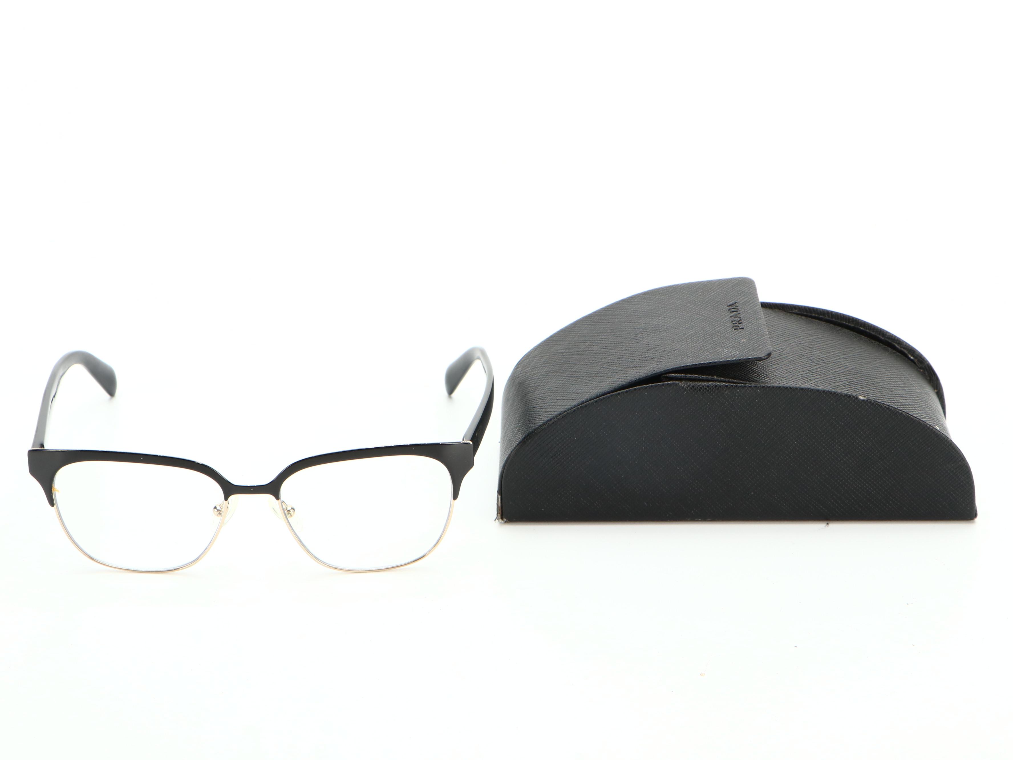 Prada Eyeglasses VPR54S Black Frame Temple Logo with Case