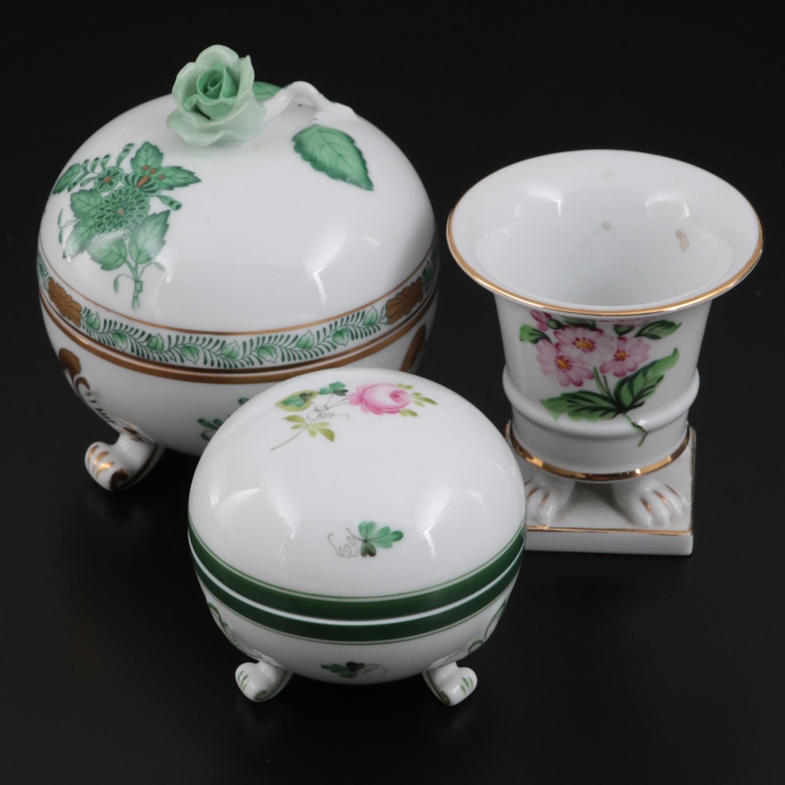 Herend "Chinese Bouquet Green" Porcelain Lidded Bon Bon Dish and More