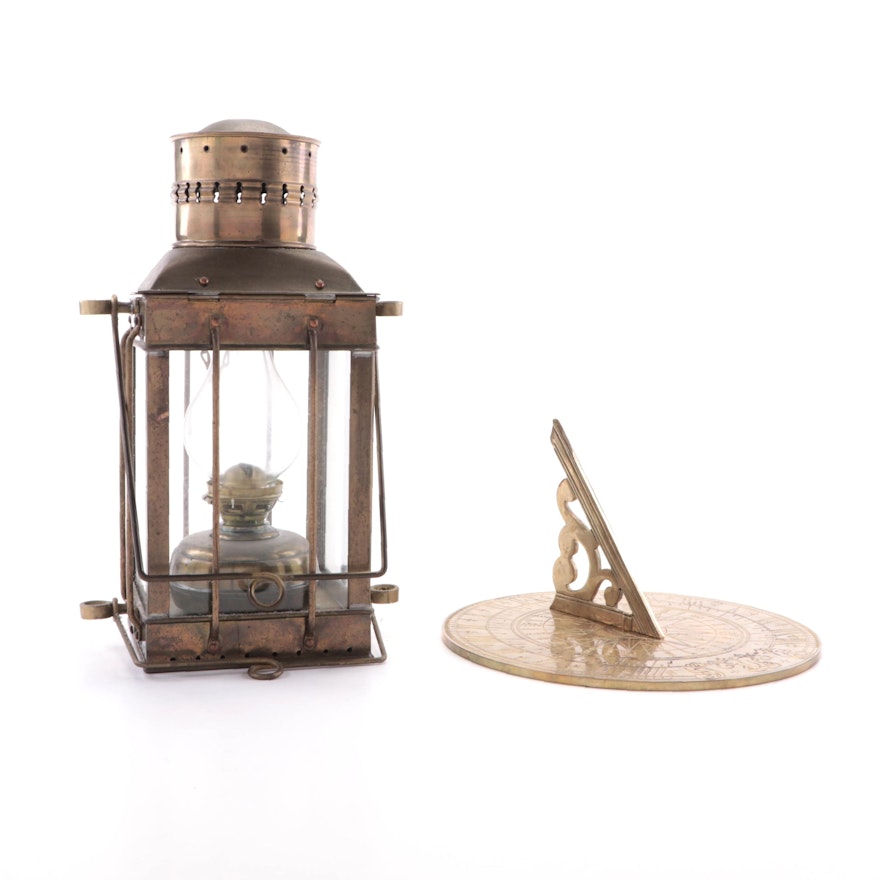 Viking Brass Nautical Oil Lantern and Other Brass Sundial