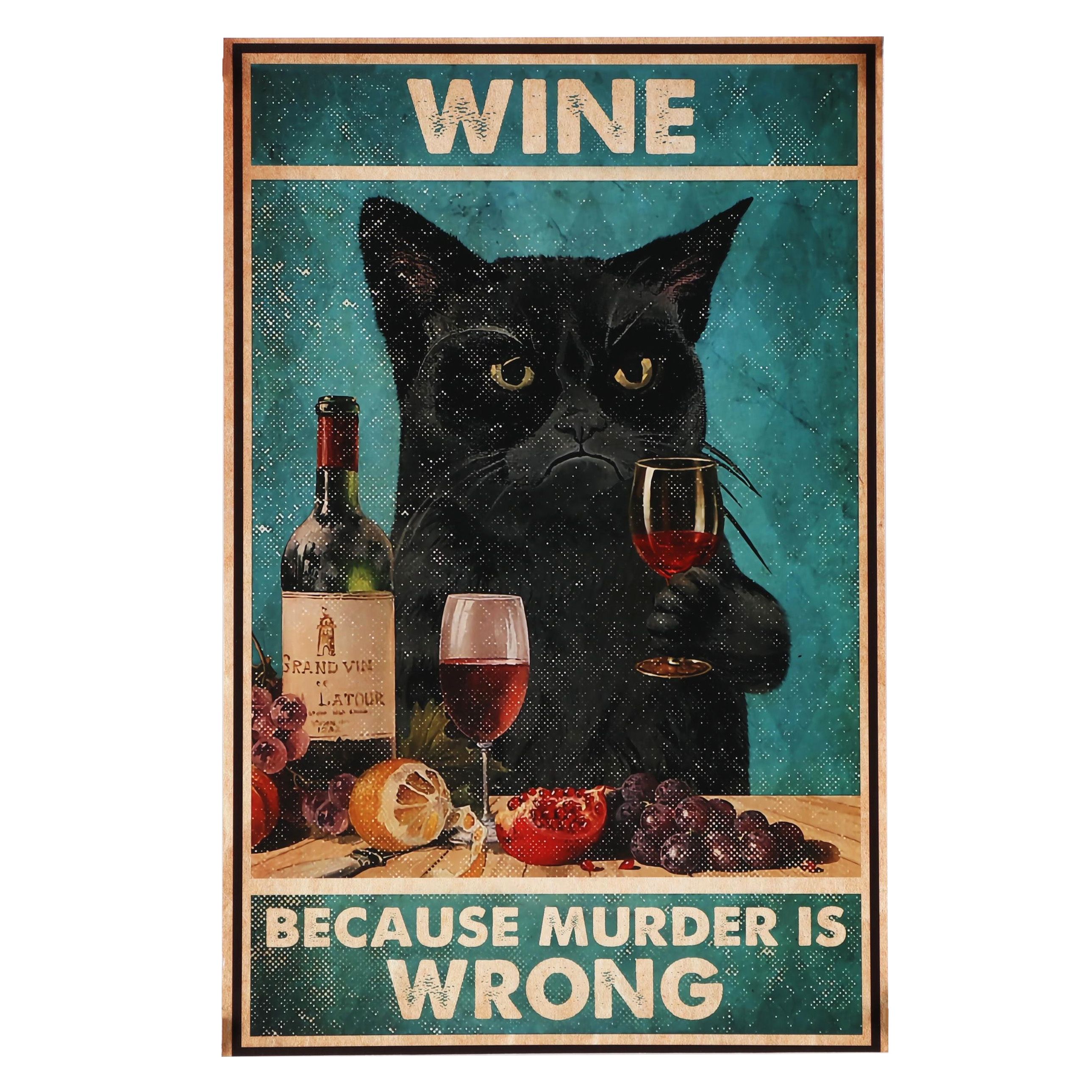 Giclée of Black Cat Drinking Wine, 21st Century