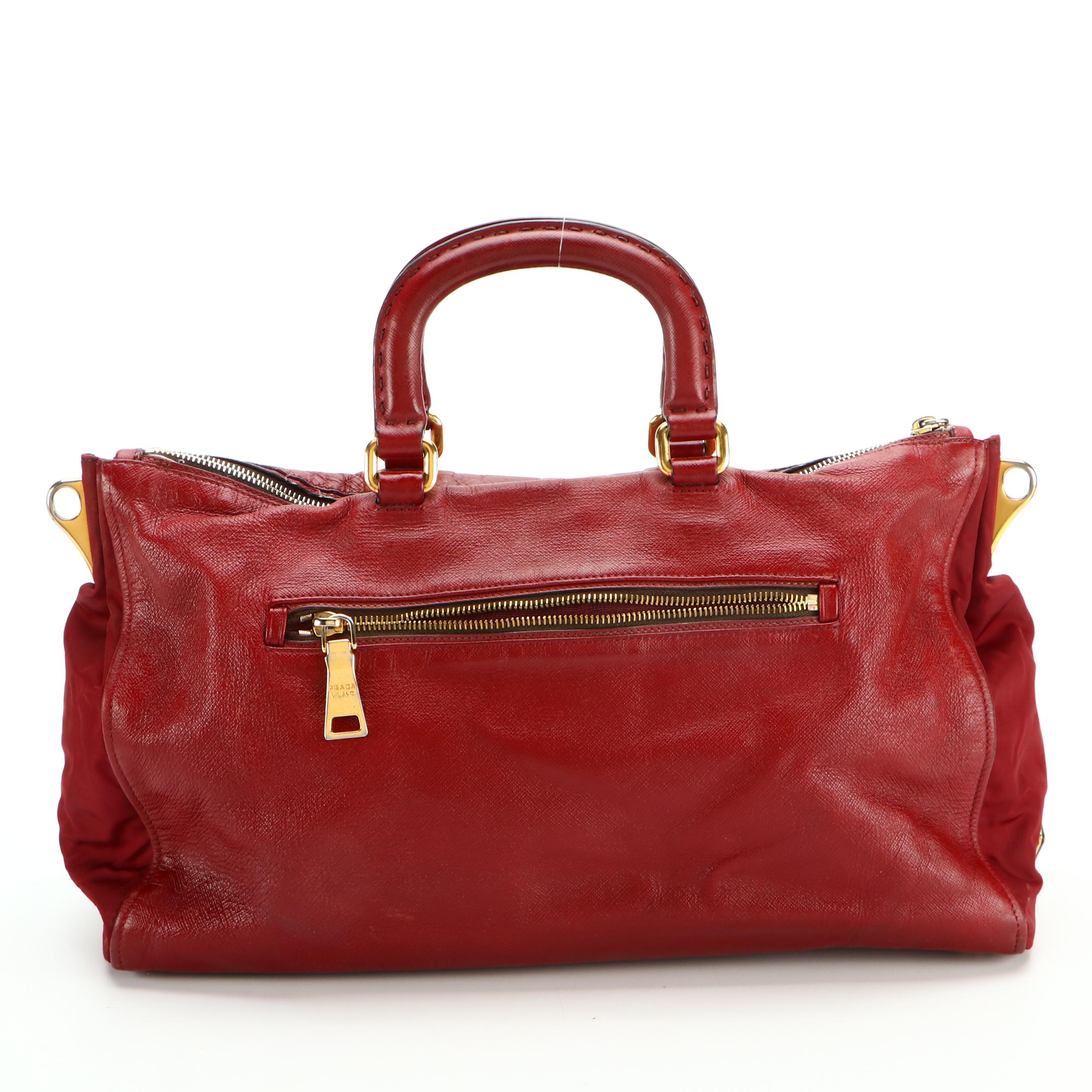 Prada Two-Way Bag in Red Saffiano Leather and Red Tessuto Nylon