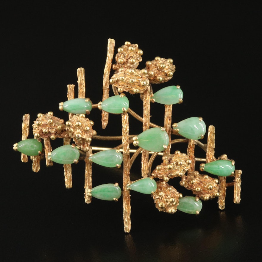 1950s 14K Jadeite Textured Geometric Brooch