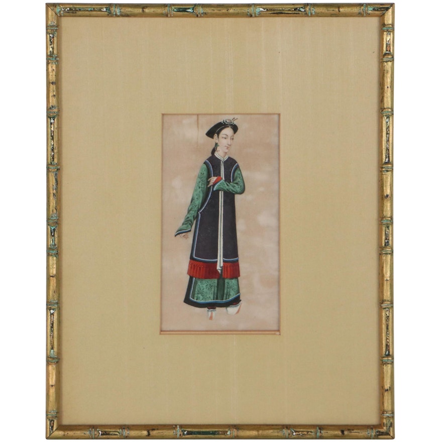 Chinese Gouache Painting of a Woman, Late 20th Century