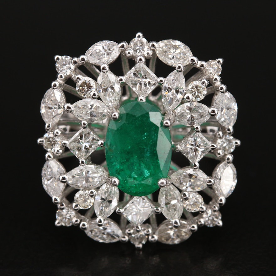 14K 2.17 CT Emerald and 3.02 CTW Diamond Openwork Ring