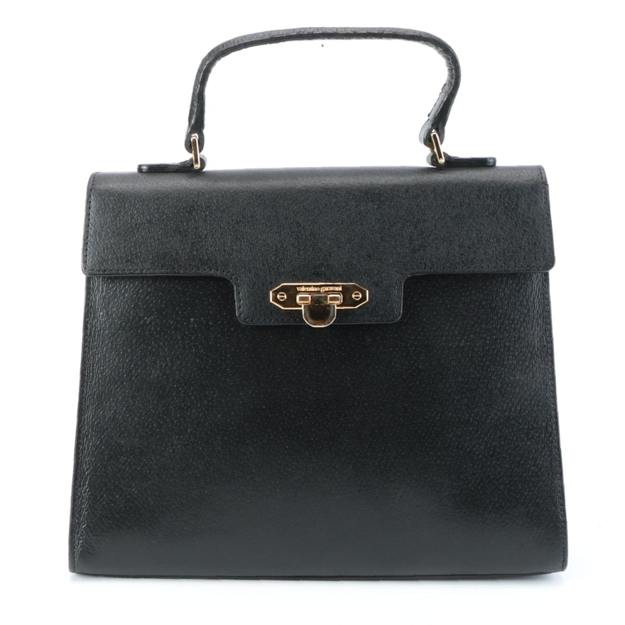 Valentino Garavani Top Handle Flap Handbag in Black Leather
