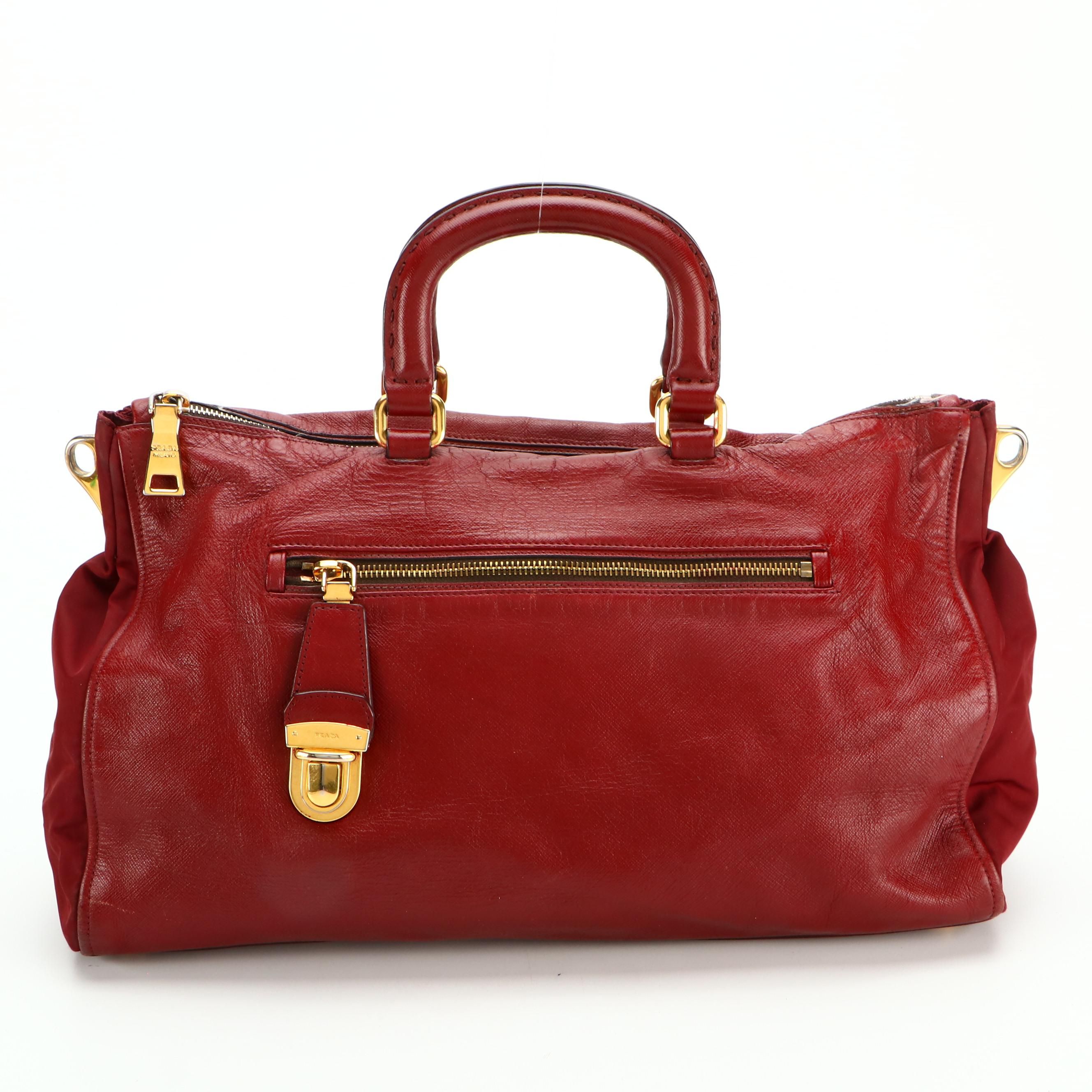 Prada Two-Way Bag in Red Saffiano Leather and Red Tessuto Nylon