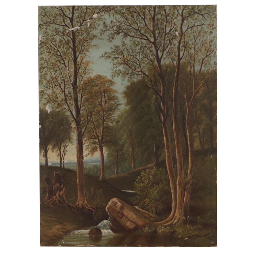 Forest Landscape Oil Painting, Early 20th Century