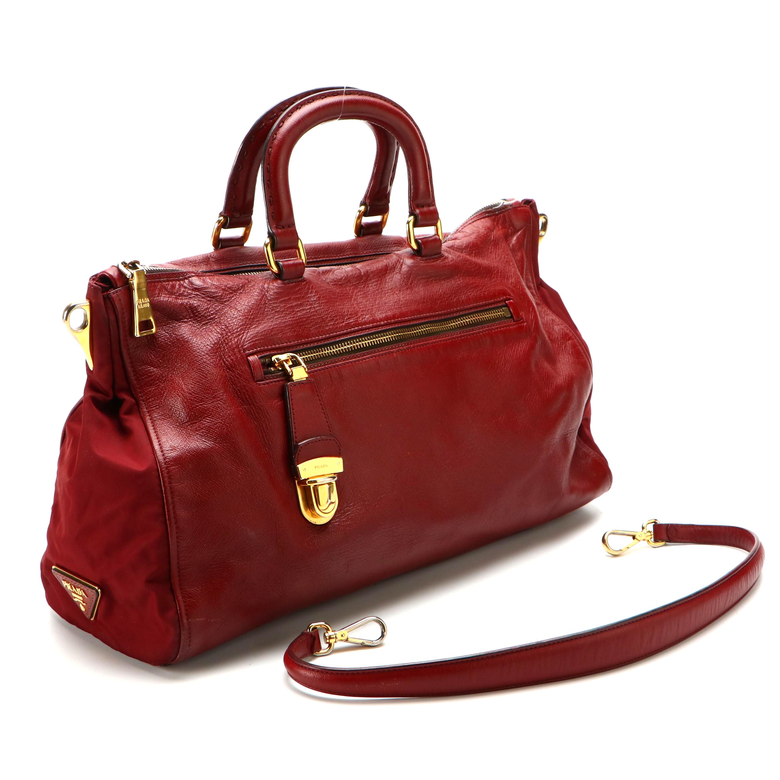 Prada Two-Way Bag in Red Saffiano Leather and Red Tessuto Nylon
