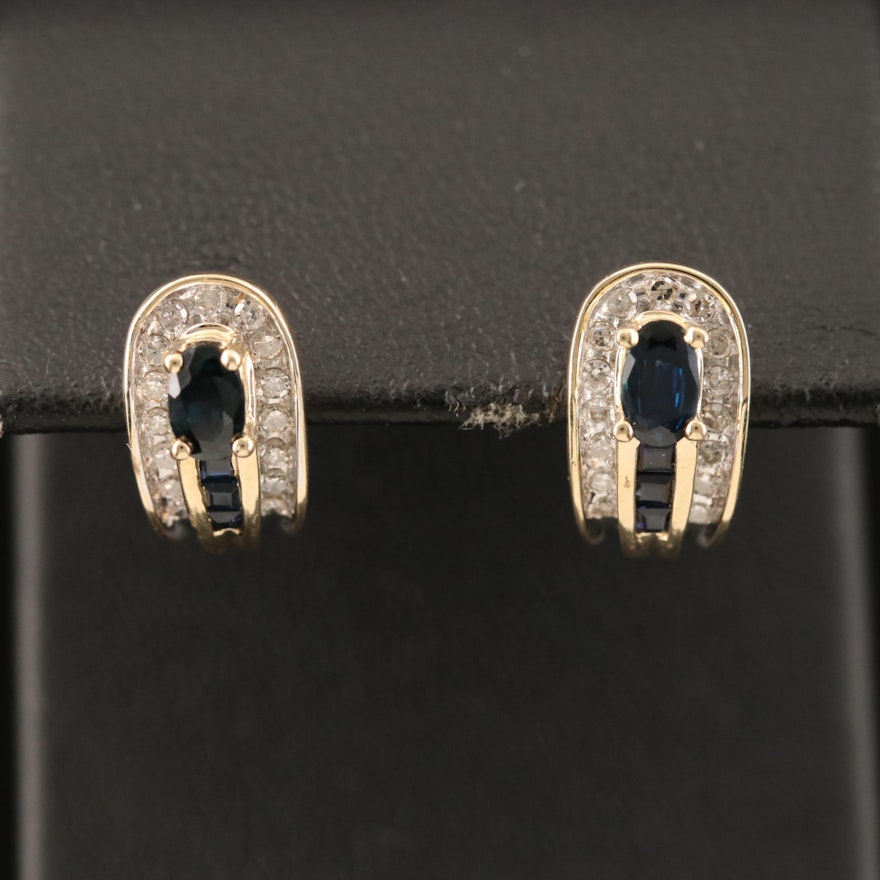 14K Sapphire and Diamond J Hoop Earrings