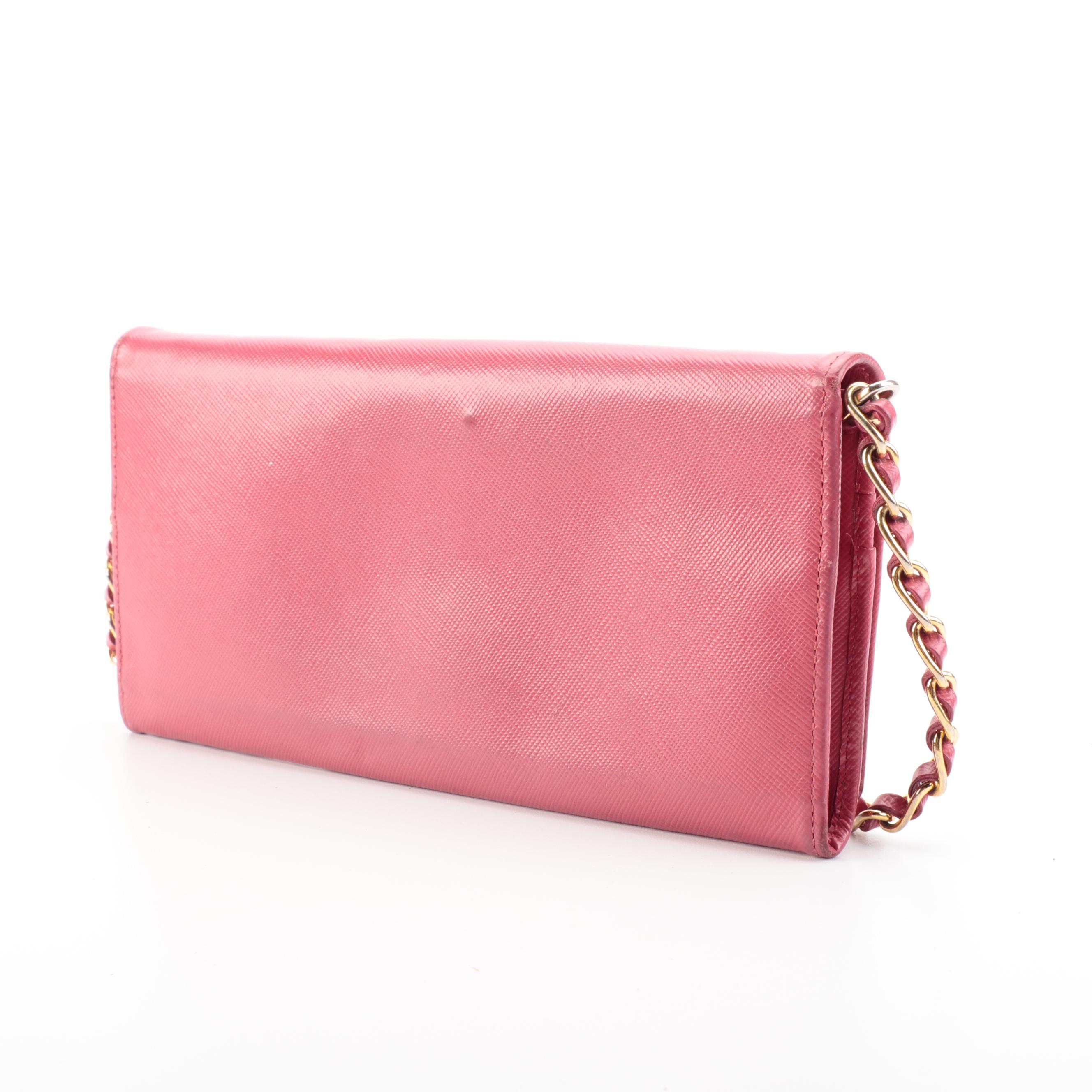 Prada Peonia Saffiano Leather Love Wallet on Chain