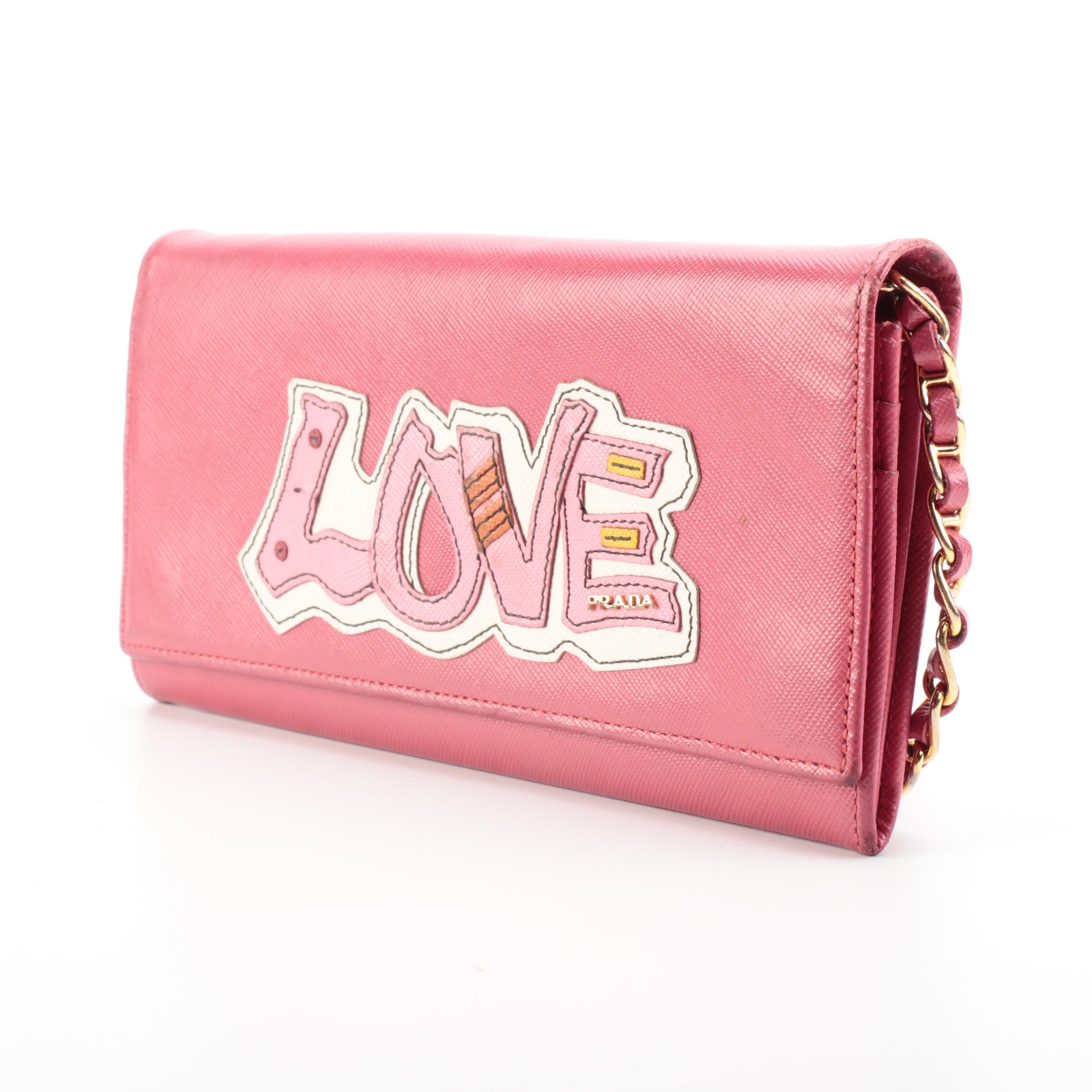 Prada Peonia Saffiano Leather Love Wallet on Chain