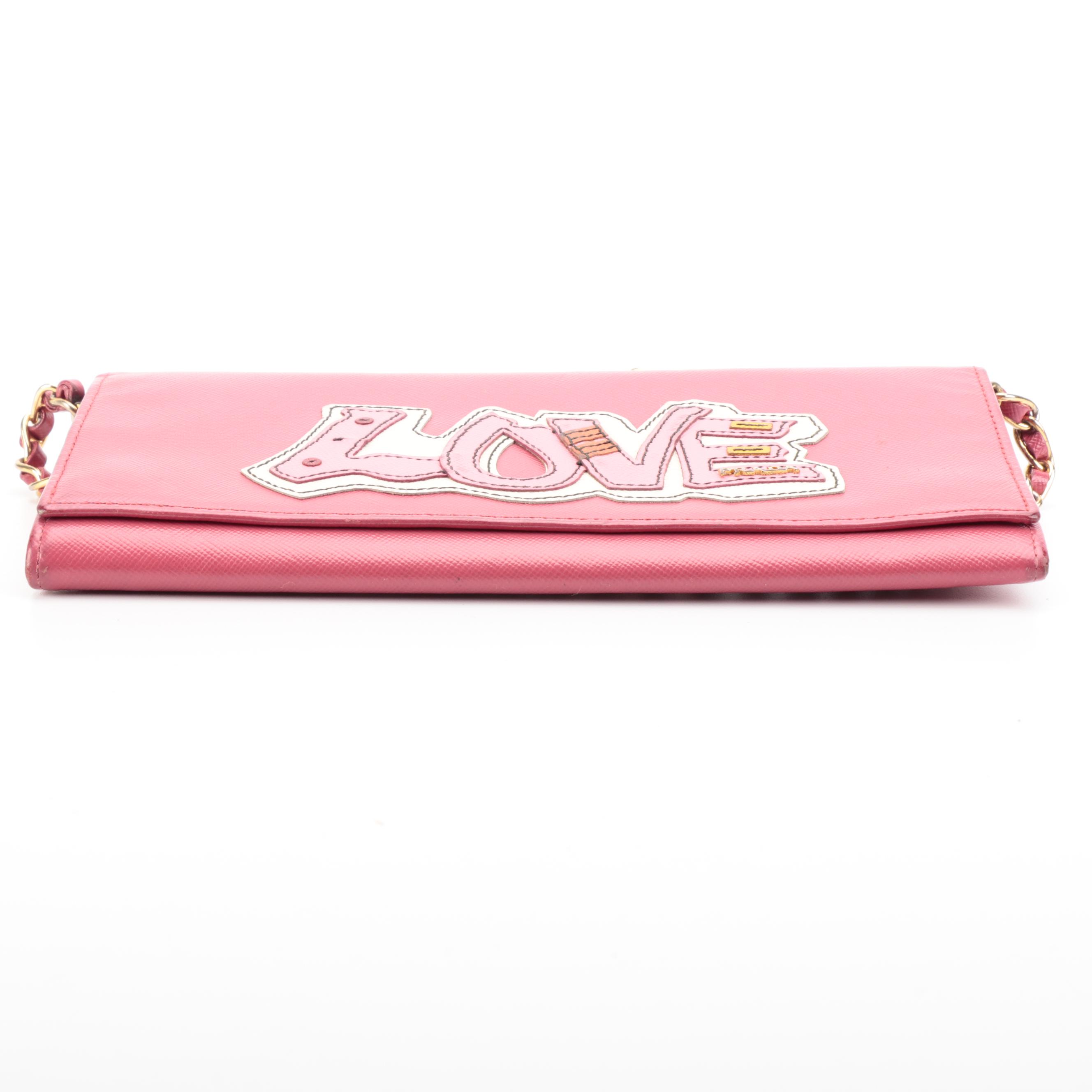 Prada Peonia Saffiano Leather Love Wallet on Chain