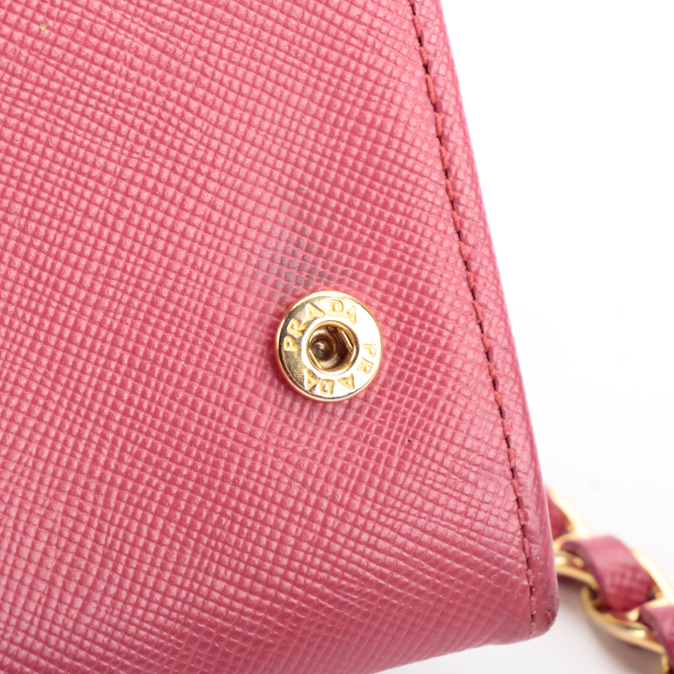 Prada Peonia Saffiano Leather Love Wallet on Chain