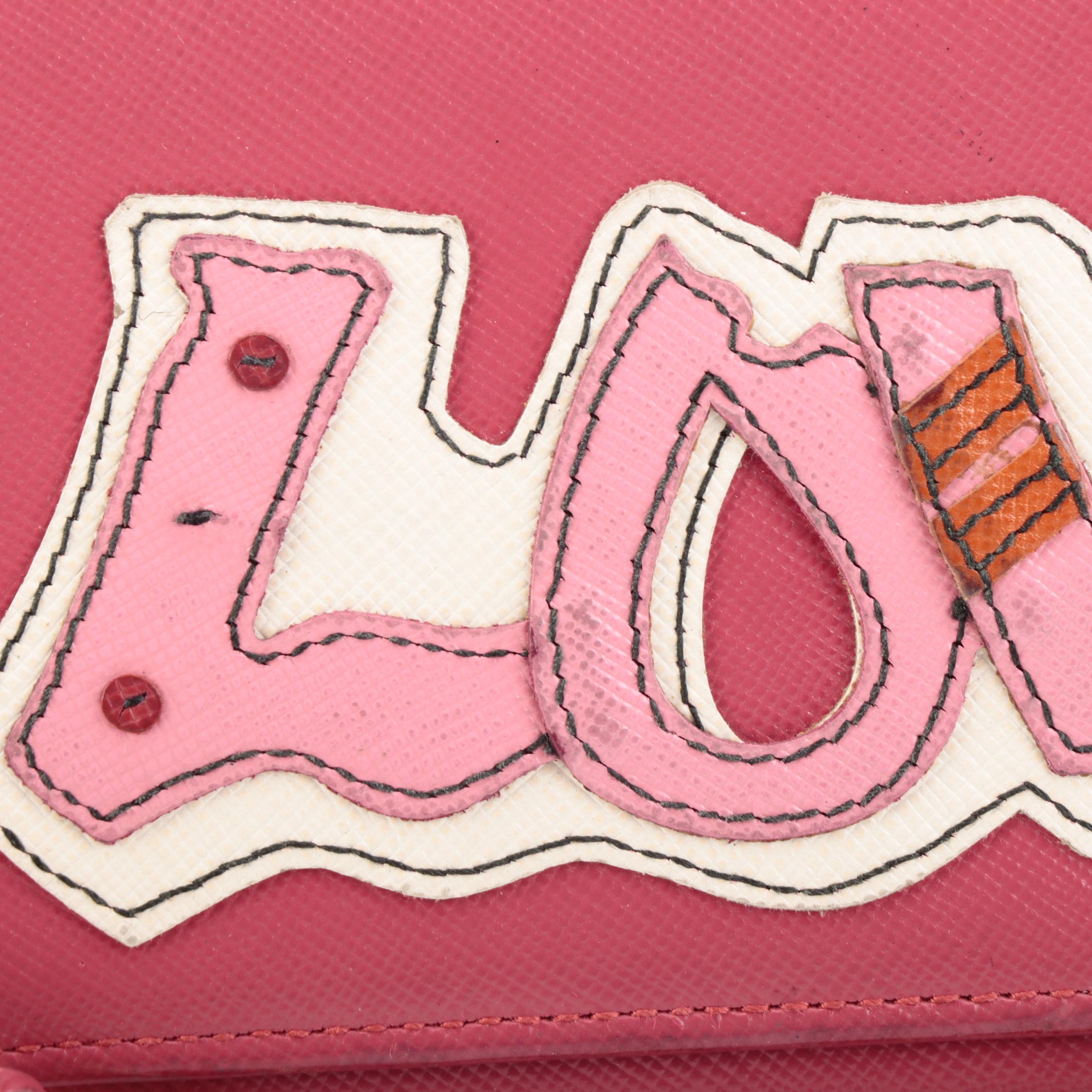 Prada Peonia Saffiano Leather Love Wallet on Chain