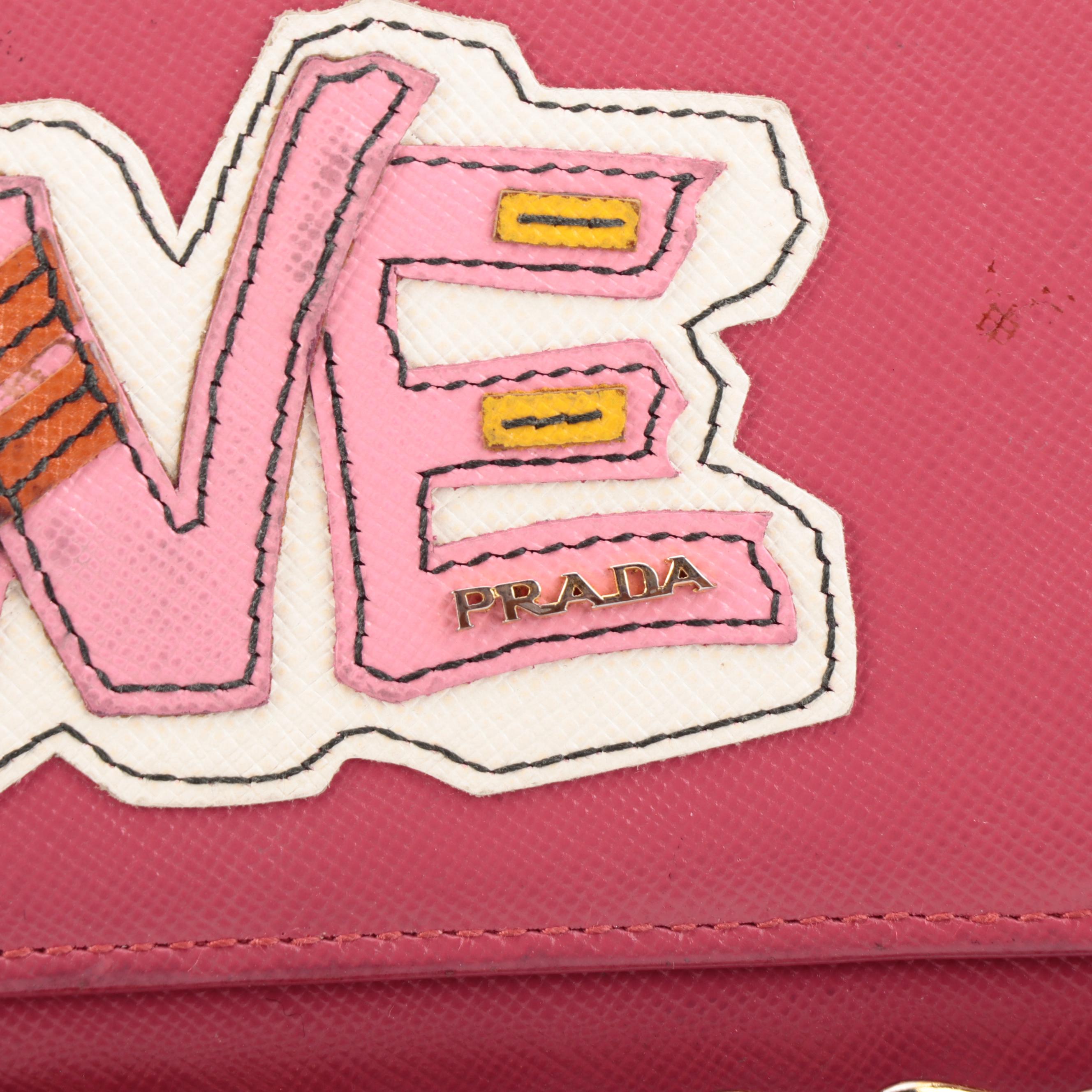 Prada Peonia Saffiano Leather Love Wallet on Chain