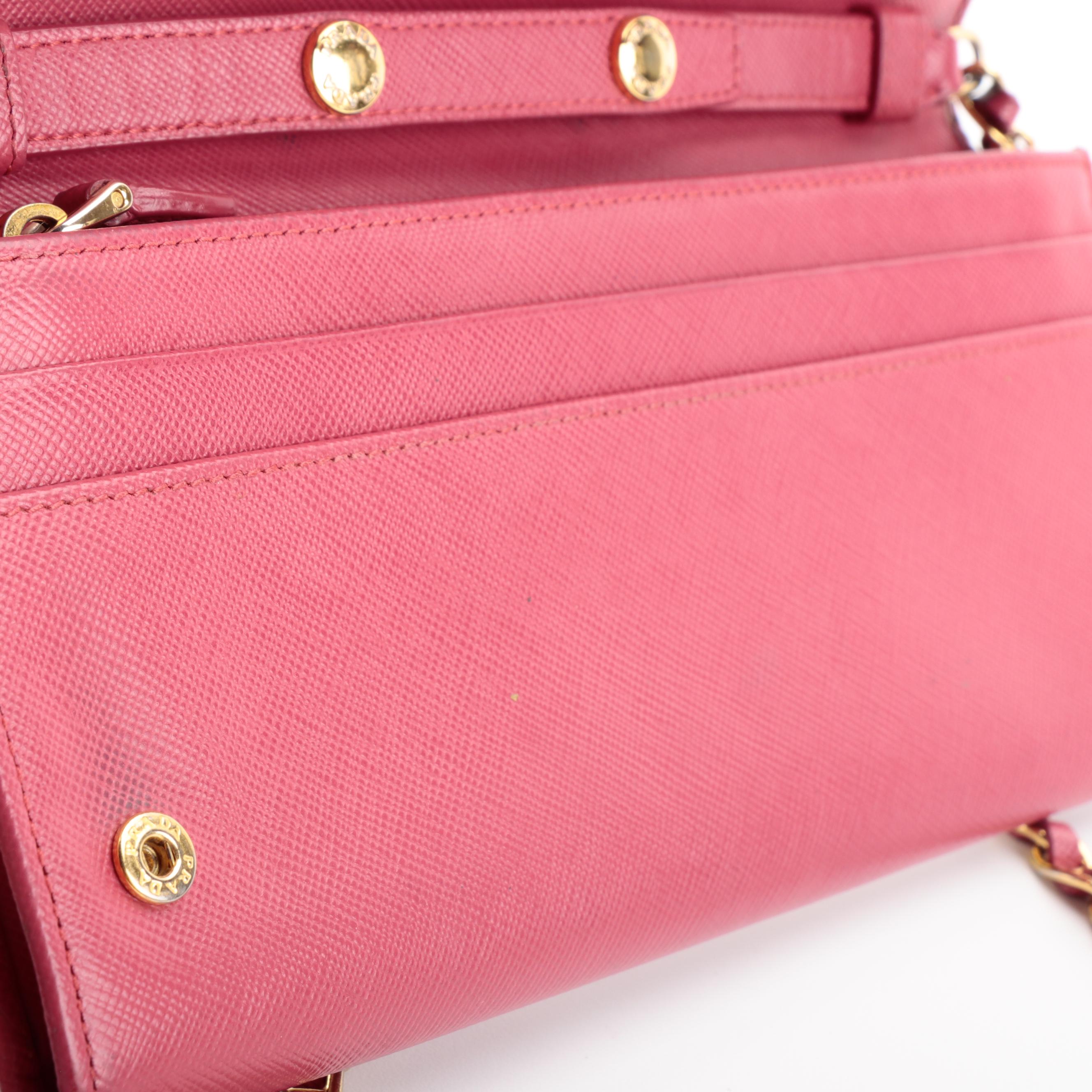 Prada Peonia Saffiano Leather Love Wallet on Chain