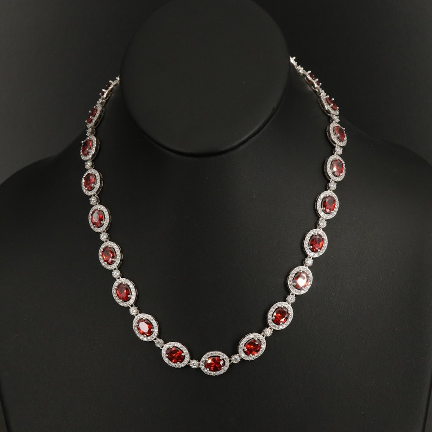 Sterling Oval Link Necklace with Cubic Zirconia