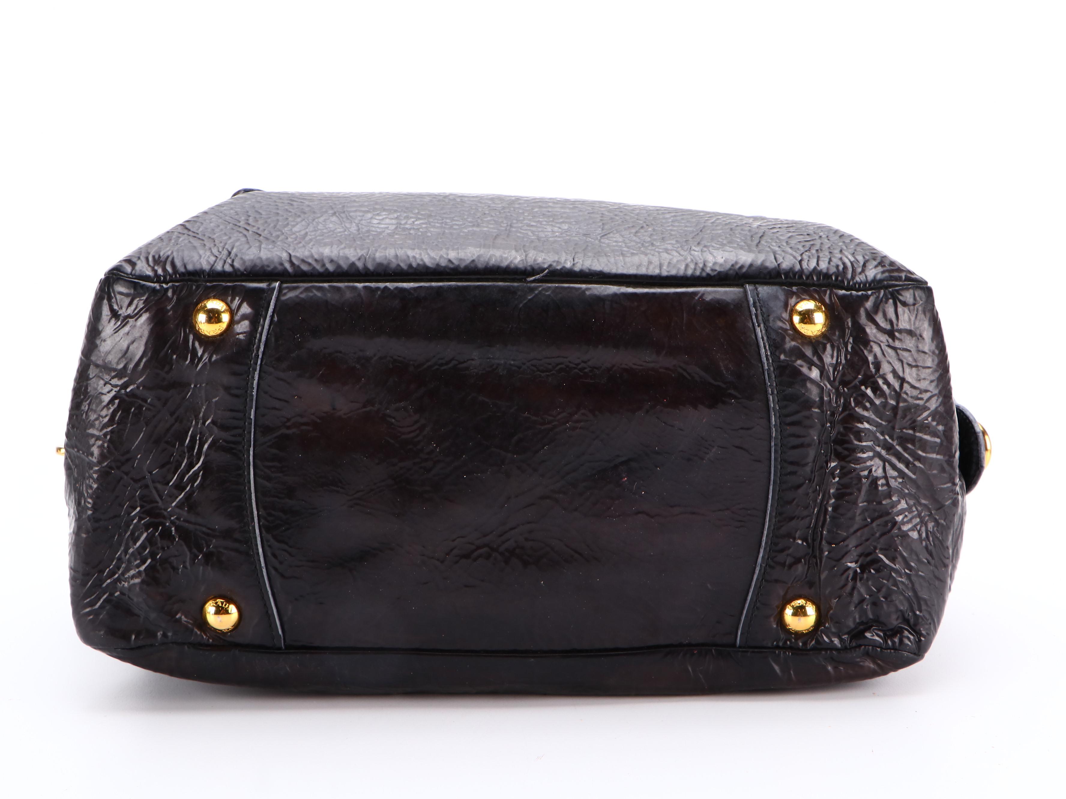 Prada Shoulder Bag in Black Crinkled Patent Leather