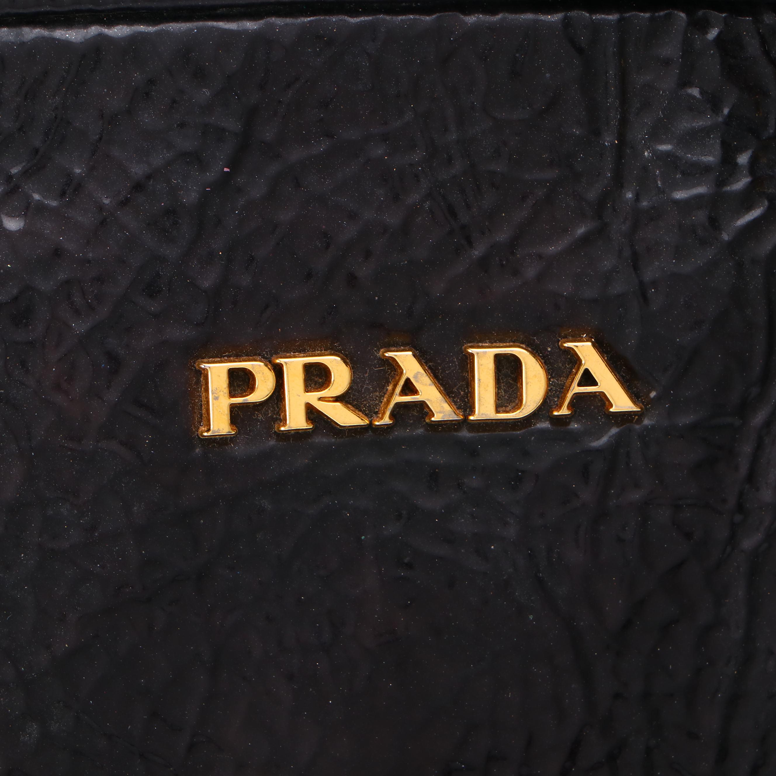 Prada Shoulder Bag in Black Crinkled Patent Leather