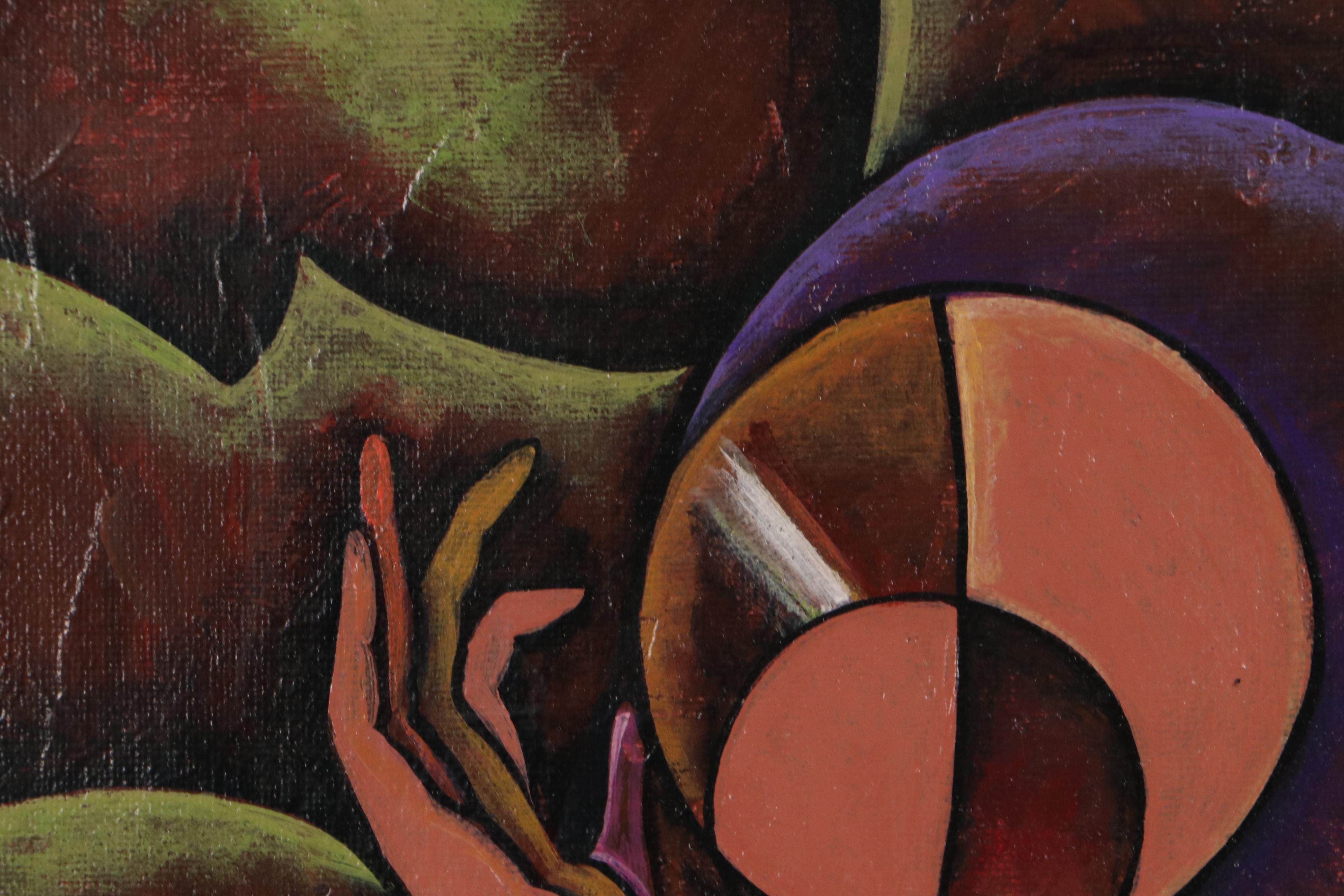 Ricardo Maya Cubist Style Acrylic Painting, 21st Century