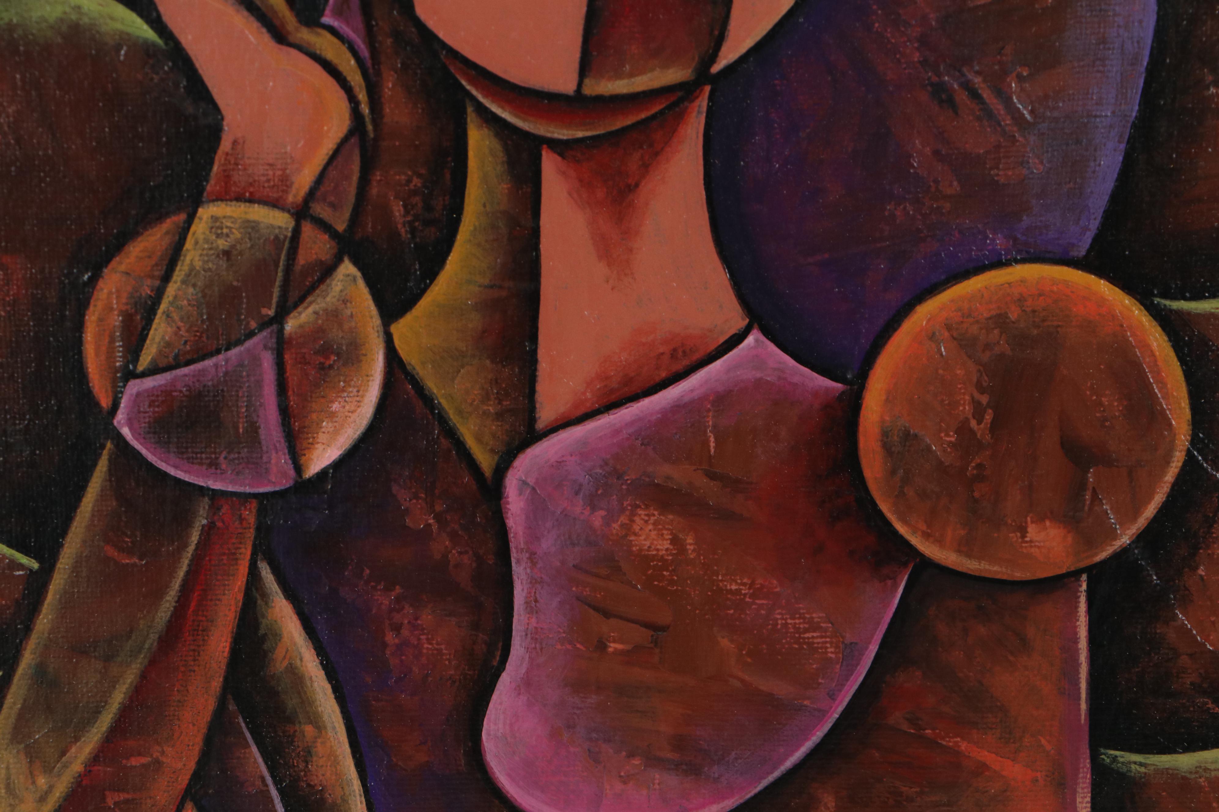 Ricardo Maya Cubist Style Acrylic Painting, 21st Century