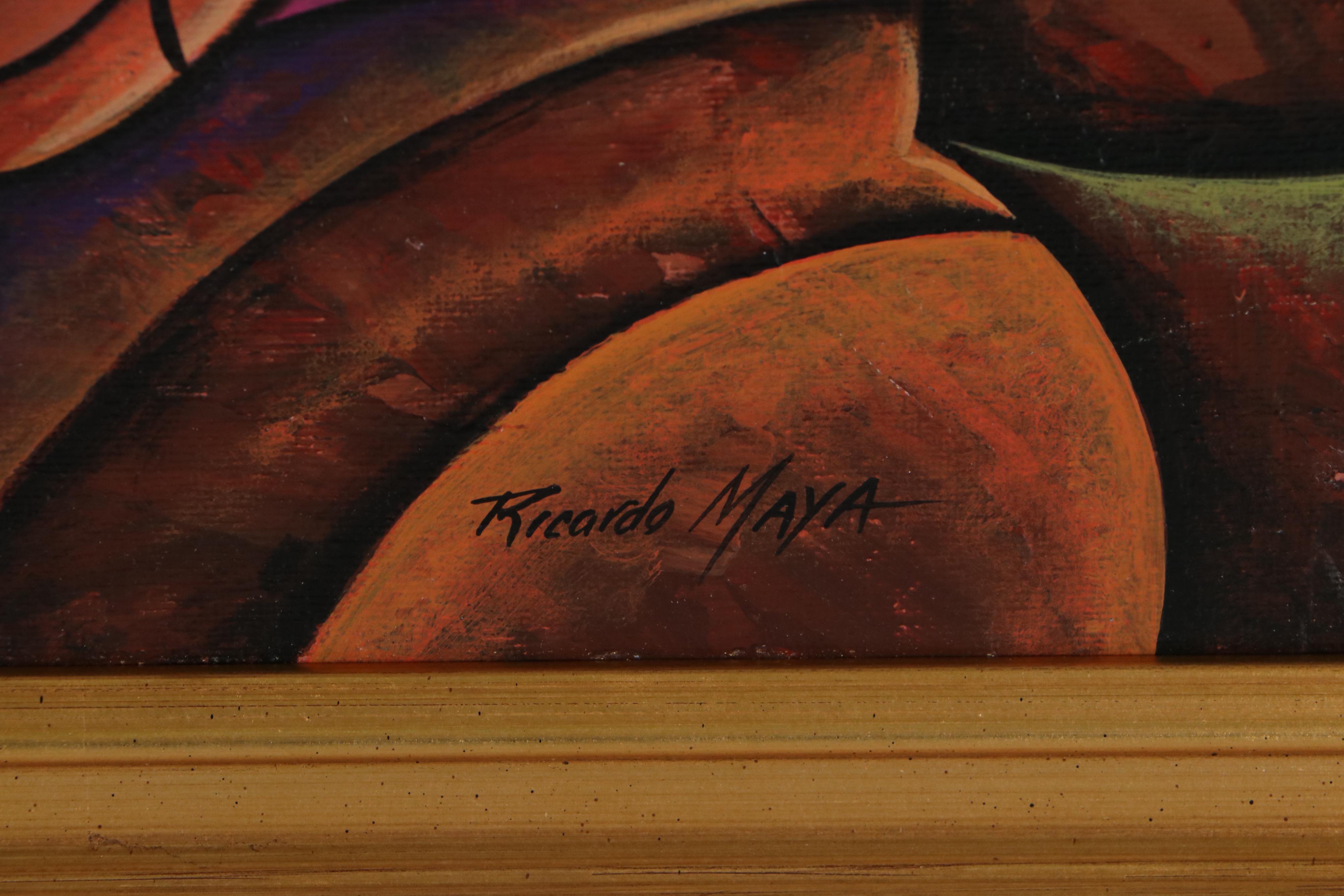 Ricardo Maya Cubist Style Acrylic Painting, 21st Century