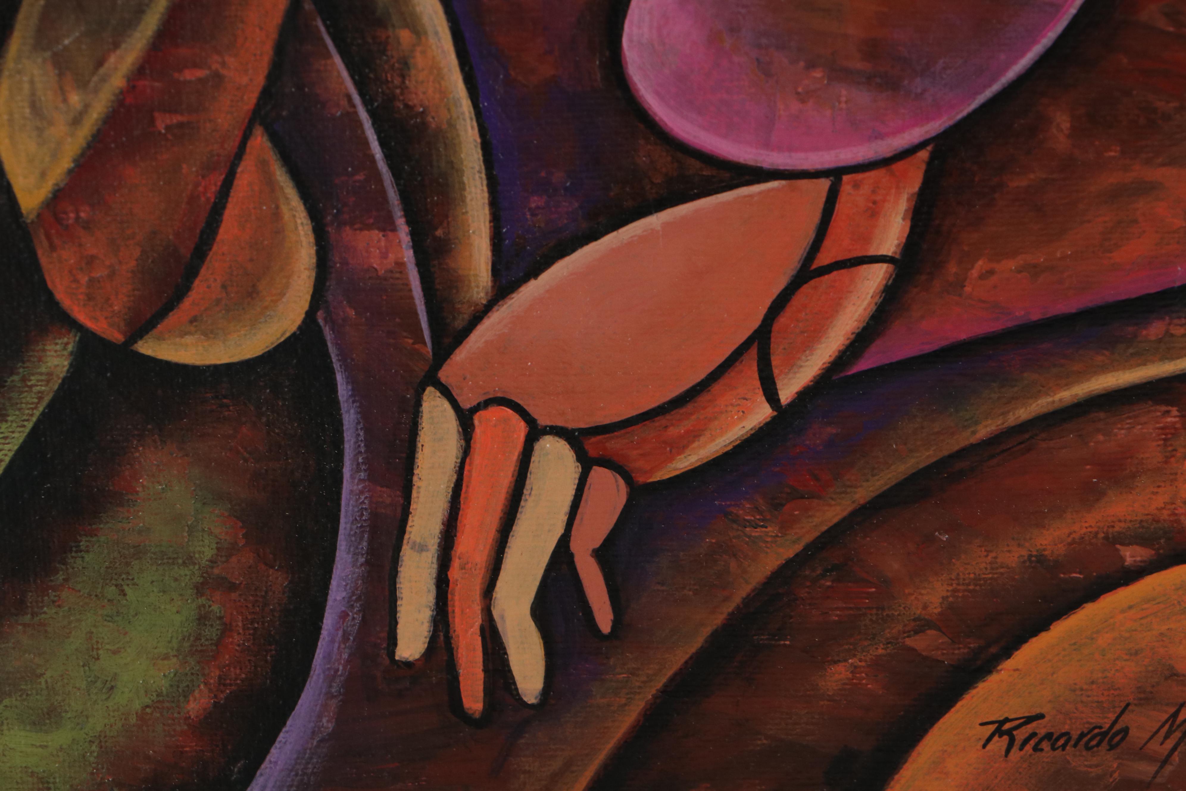 Ricardo Maya Cubist Style Acrylic Painting, 21st Century