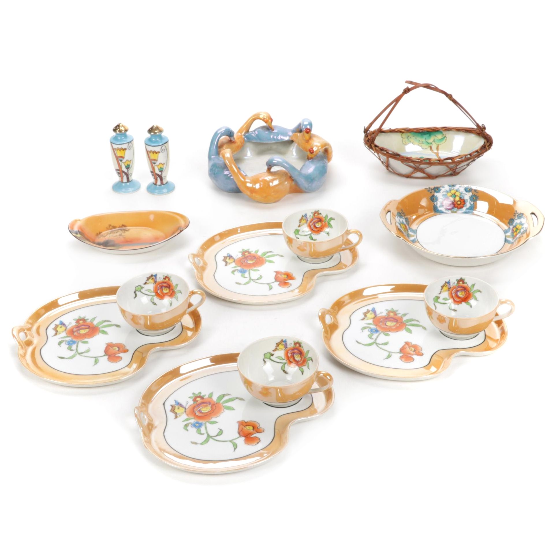 Noritake Lustreware Snack Set Including Other Japanese Porcelain Serveware