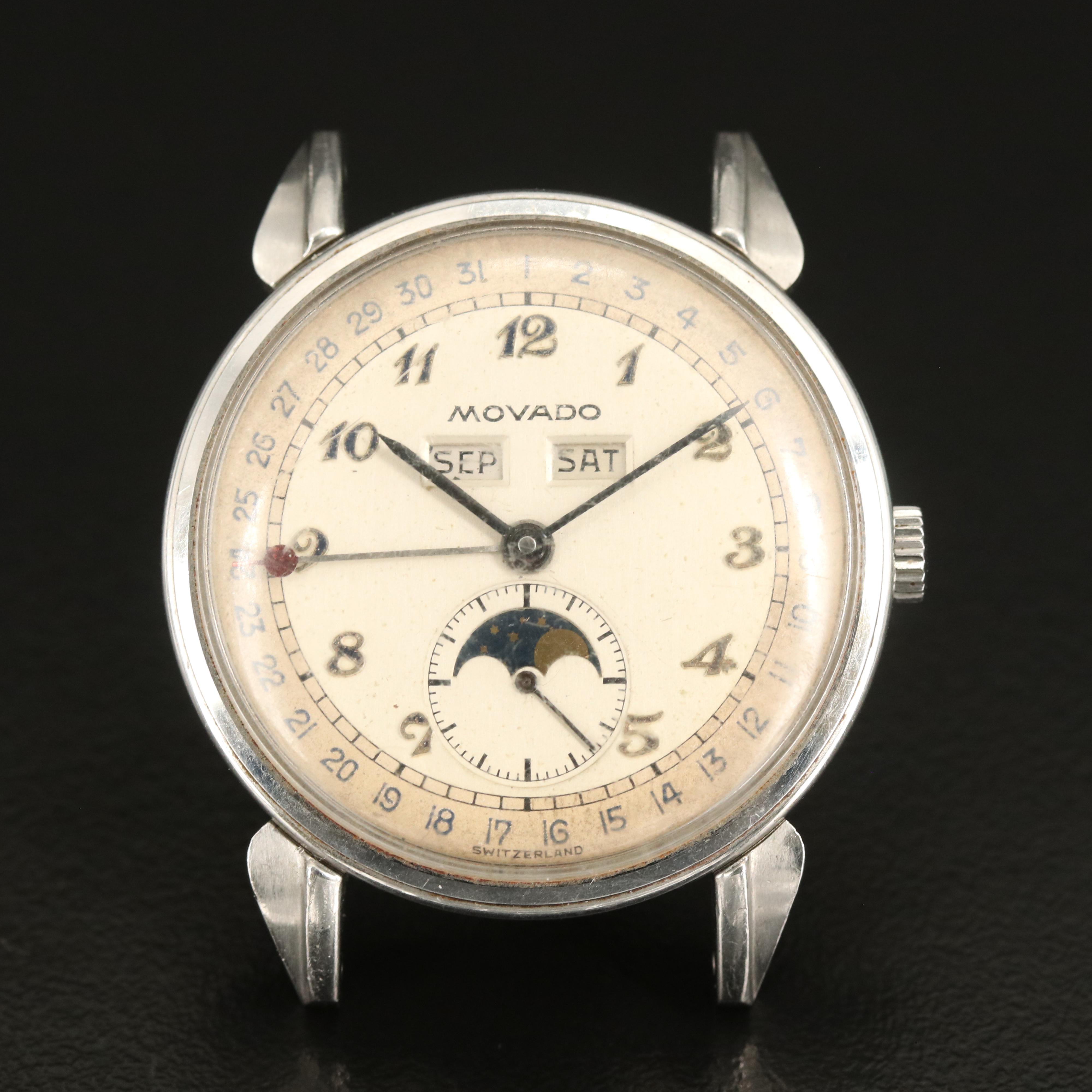 Vintage Movado Celestograf Stainless Steel Stem Wind Watch