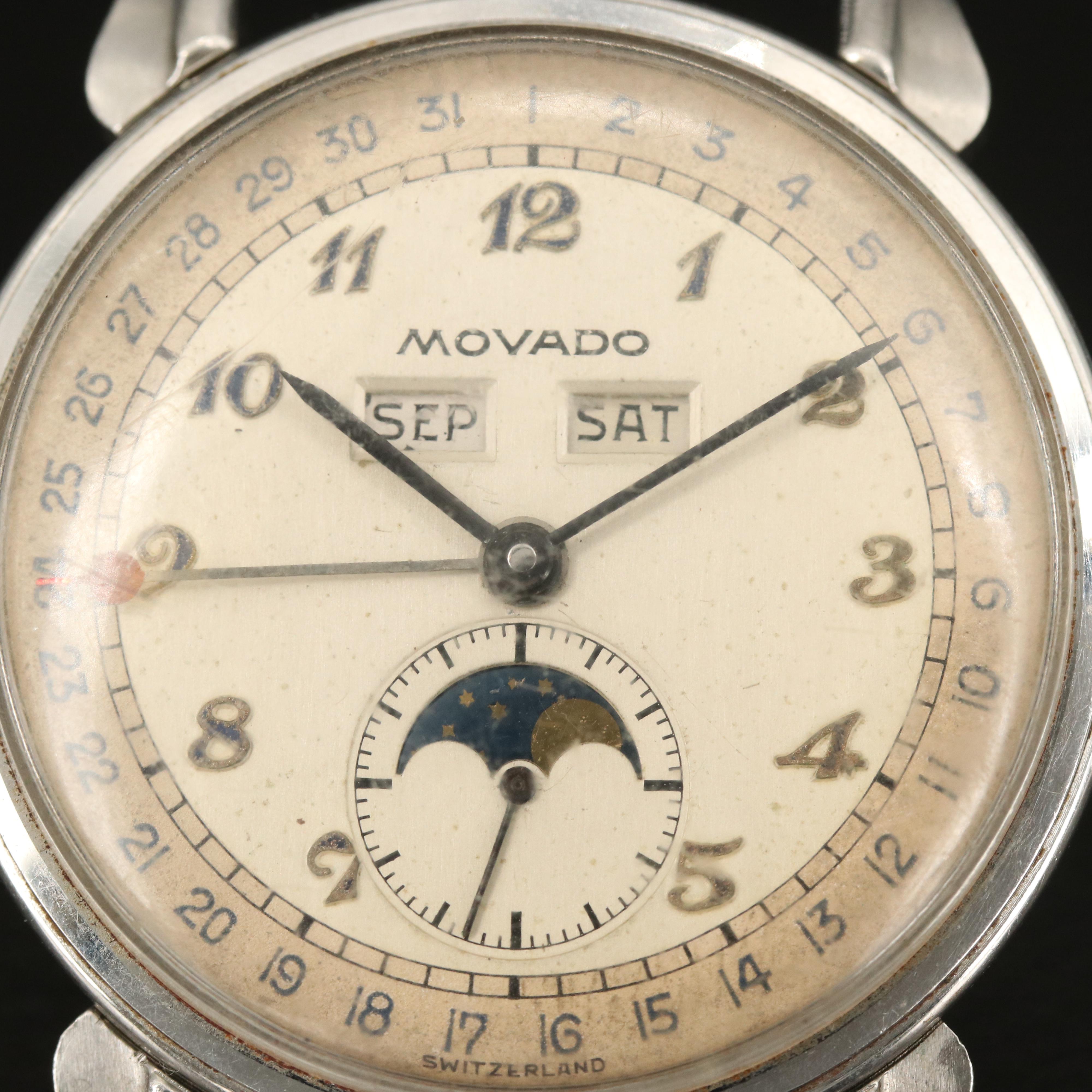 Vintage Movado Celestograf Stainless Steel Stem Wind Watch