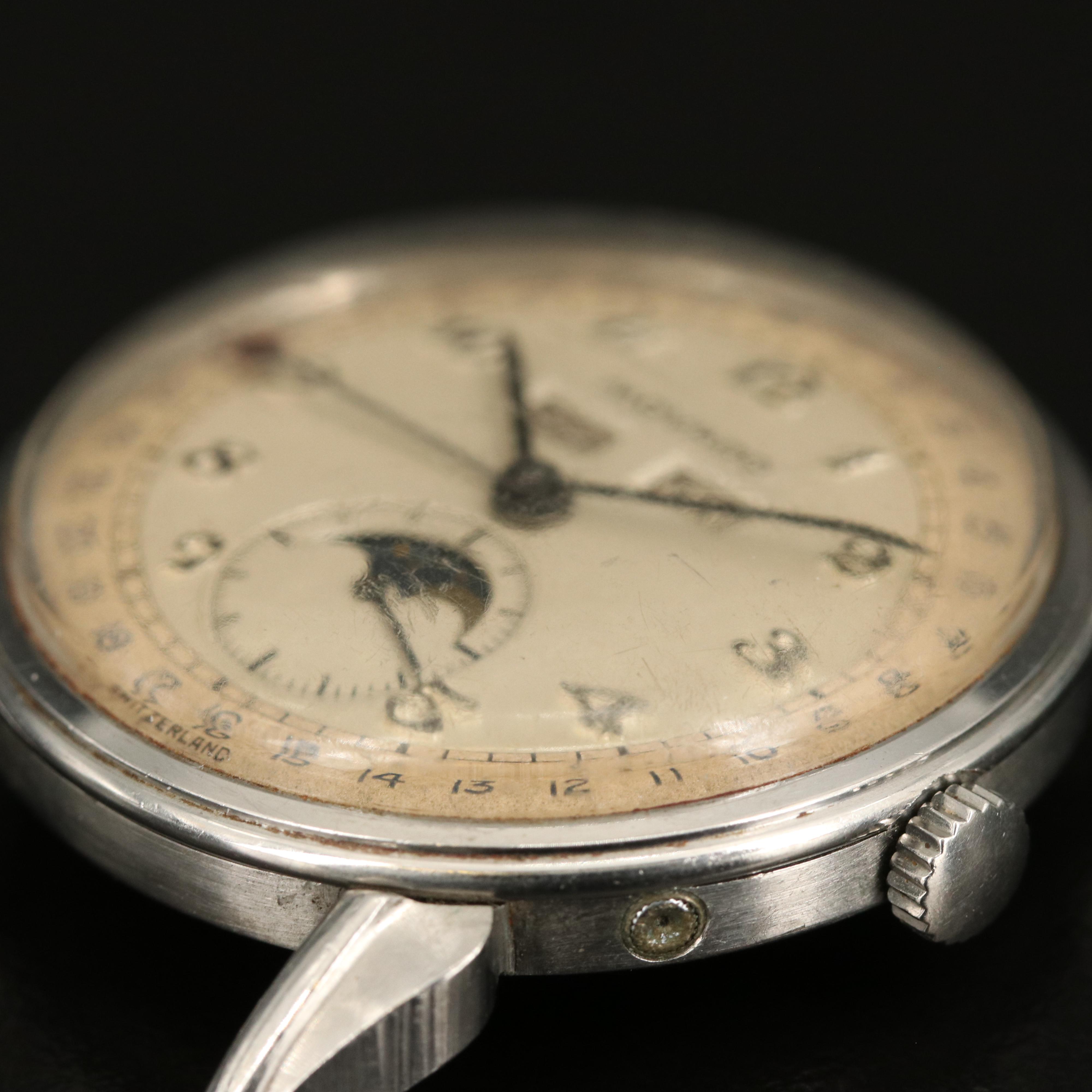 Vintage Movado Celestograf Stainless Steel Stem Wind Watch