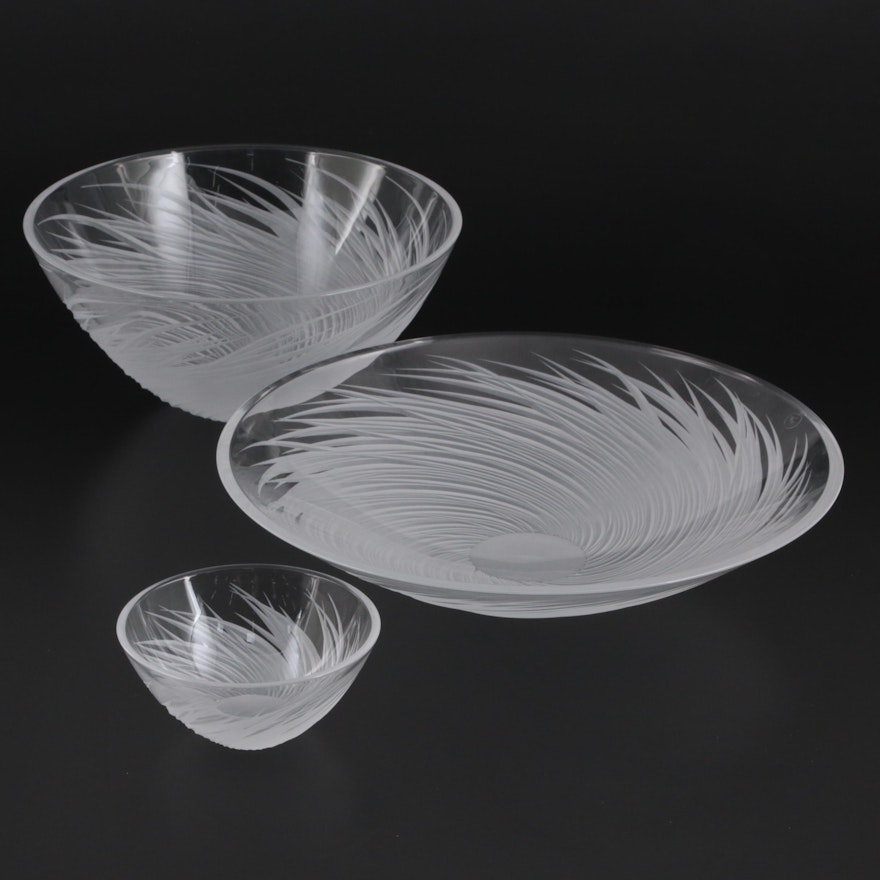 Salviati "Piume" Cut Crystal Decorative Centerpiece and Serving Bowls