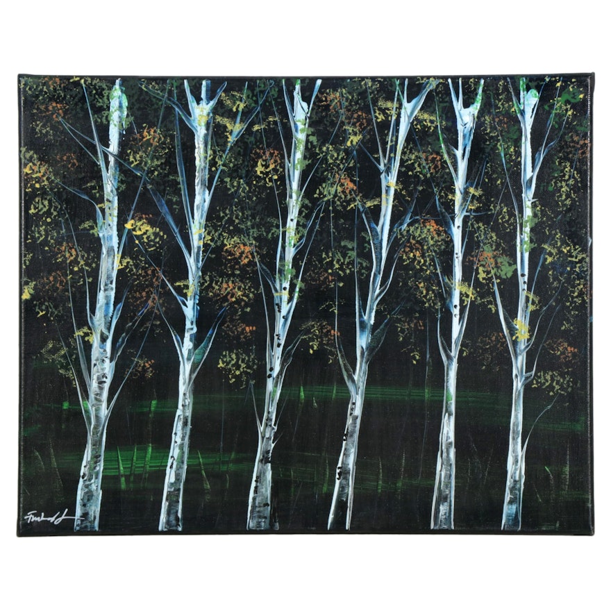 Farshad Lanjani Oil Painting of Tree Grove, 21st Century