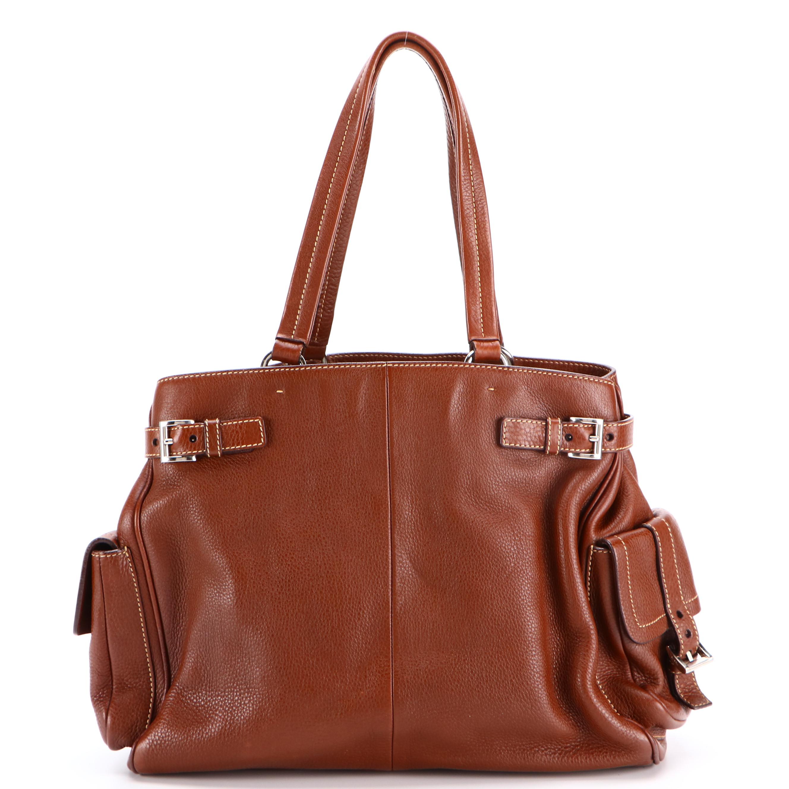 Prada Shoulder Tote Bag in Vitello Daino Leather with Two Exterior Flap Pockets